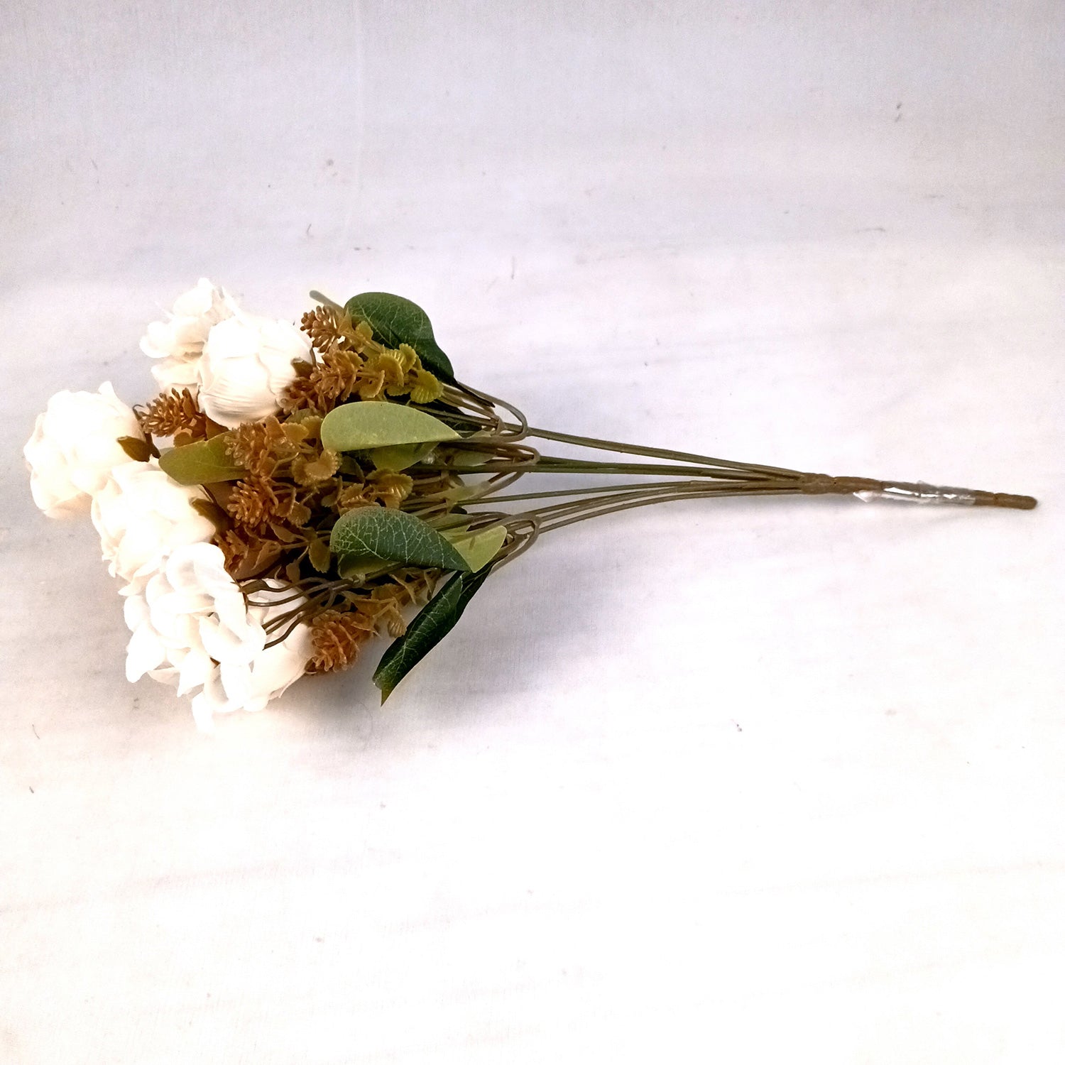 Artificial Flowers | Faux Flowers Rose Bunch - for Home Decor, Living Room, Office, Centerpiece - 15 Inch - Apkamart #Colour_White