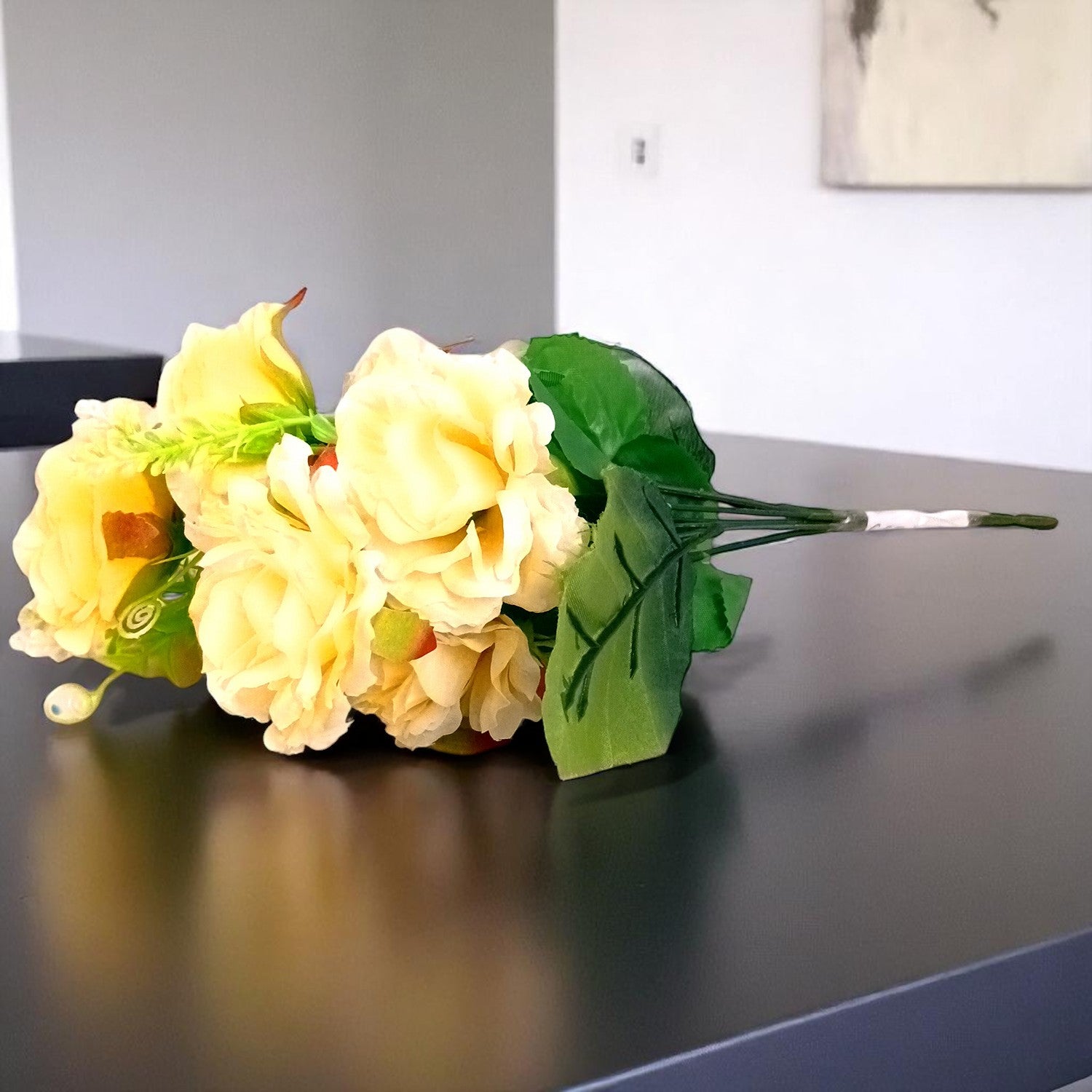 Artificial Flowers Rose Bunches for Vase Pot | Faux Flowers Stem - for Home Decor, Living Room, Office & Festivals Decoration (Vase Not Included) - 15 Inch - Apkamart #Colour_Yellow