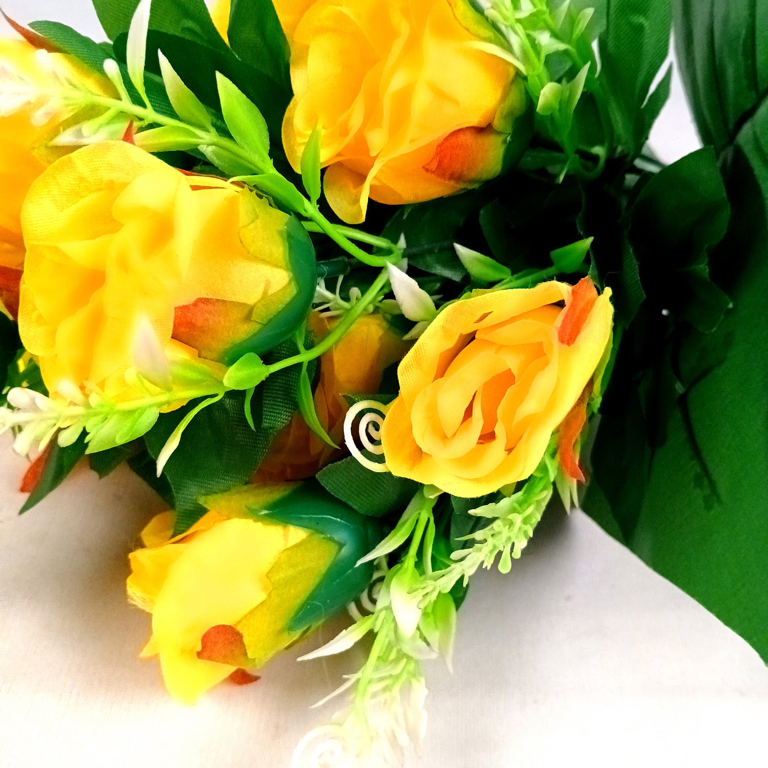 Artificial Flowers Rose | Faux Flowers Bunch - for Home Decor, Side Table, Centerpiece - 17 Inch - Apkamart #Colour_Yellow