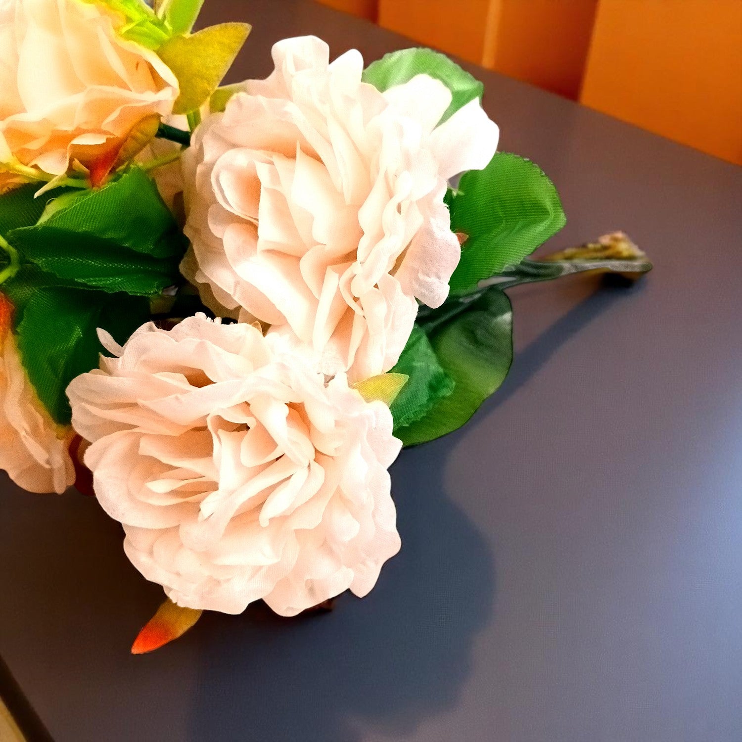 Artificial Flowers Rose Bunches for Vase Pot | Faux Flowers Stem - for Home Decor, Living Room, Wedding & Party Decoration (Vase Not Included) - 15 Inch - Apkamart #Colour_Off White