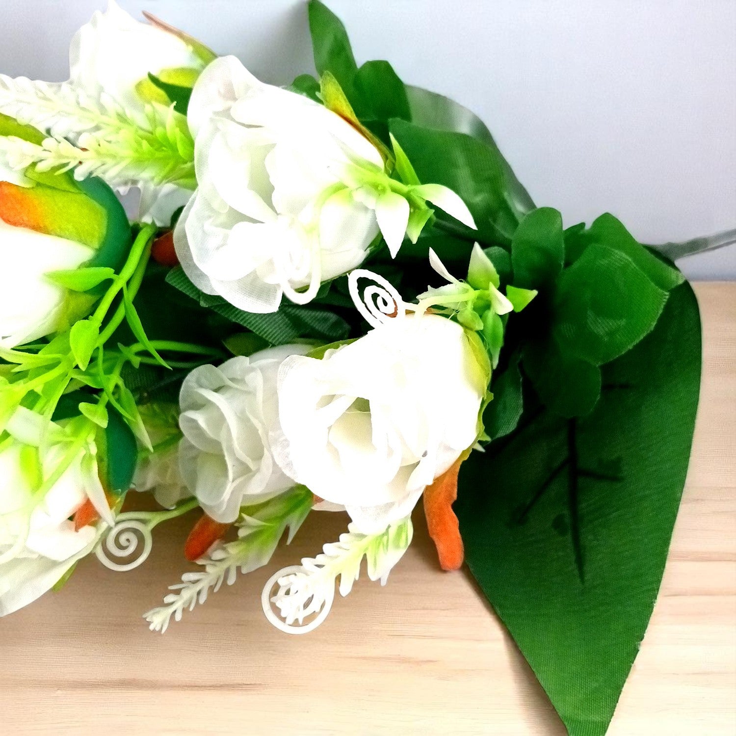 Artificial Flowers Rose | Faux Flowers Bunch - for Home Decor, Side Table, Centerpiece - 17 Inch - Apkamart #Colour_White