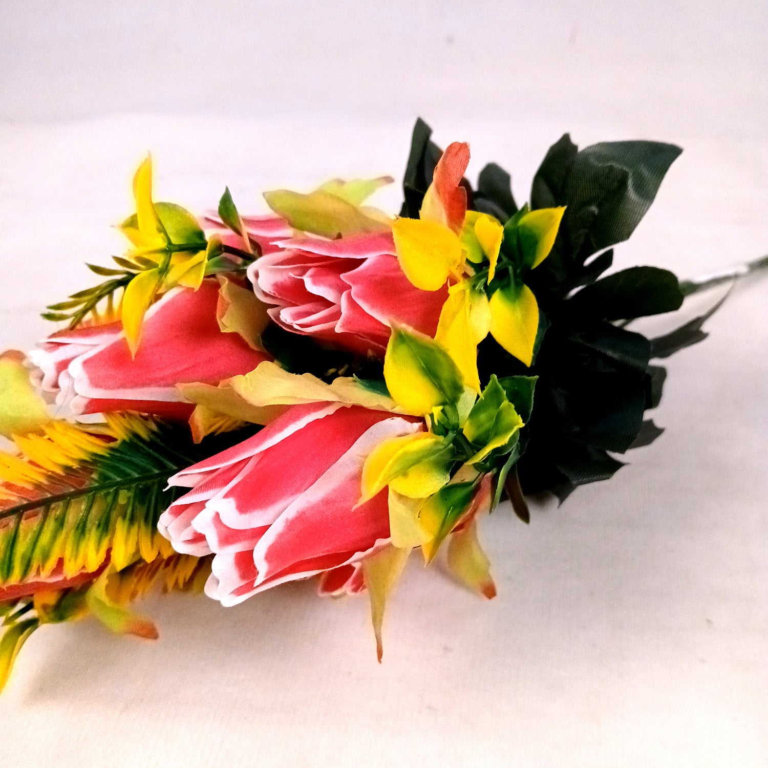 Artificial Flowers Rose Bunches for Vase Pot | Faux Flowers Stem - for Home Decor, Living Room, Office, Wedding & Party Decoration (Vase Not Included) - 14 Inch - Apkamart #Colour_Pink