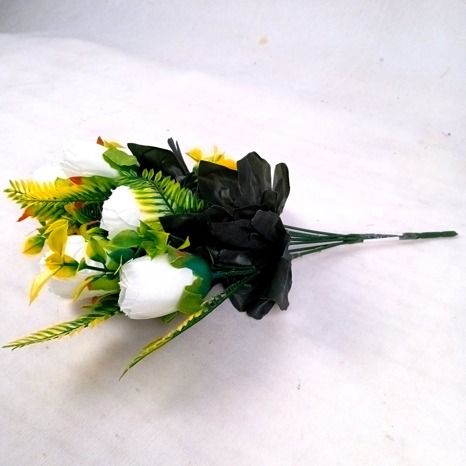 Artificial Flowers Rose Bunches for Vase Pot | Faux Flowers Stem - for Home Decor, Living Room, Office, Wedding & Party Decoration (Vase Not Included) - 14 Inch - Apkamart #Colour_White