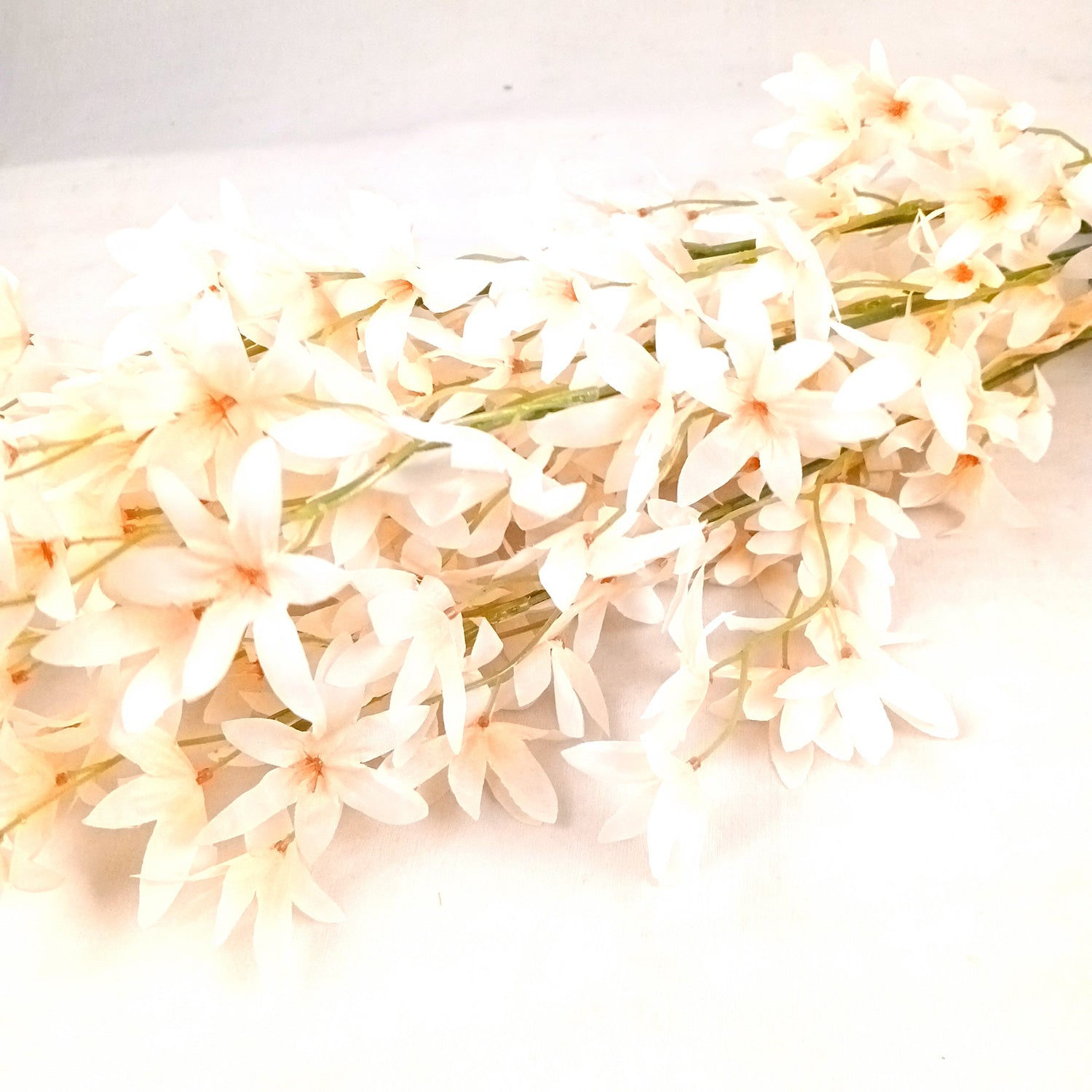 Artificial Orchids Flower Bouquets | Fake Flowers Bunch - For Vase, Pot, Home, Bedroom, Balcony, Office Corner, Living Room - 28 Inch - Apkamart #Colour_Cream