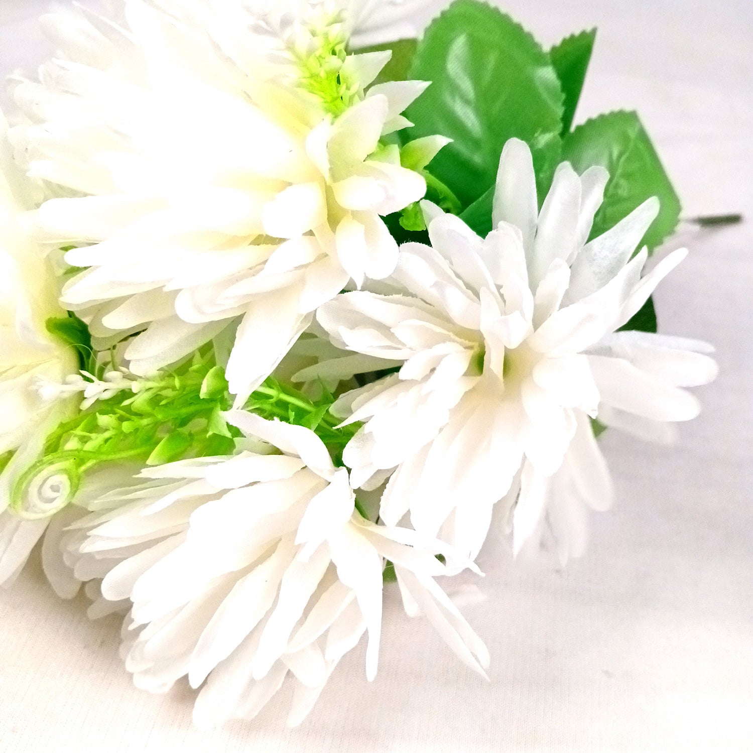 Artificial Flowers Dahlia Bunches for Vase Pot | Faux Flowers Stick - for Home Decor, Living Room, Wedding & Party Decoration  (Vase Not Included) - 15 Inch - Apkamart #Colour_White