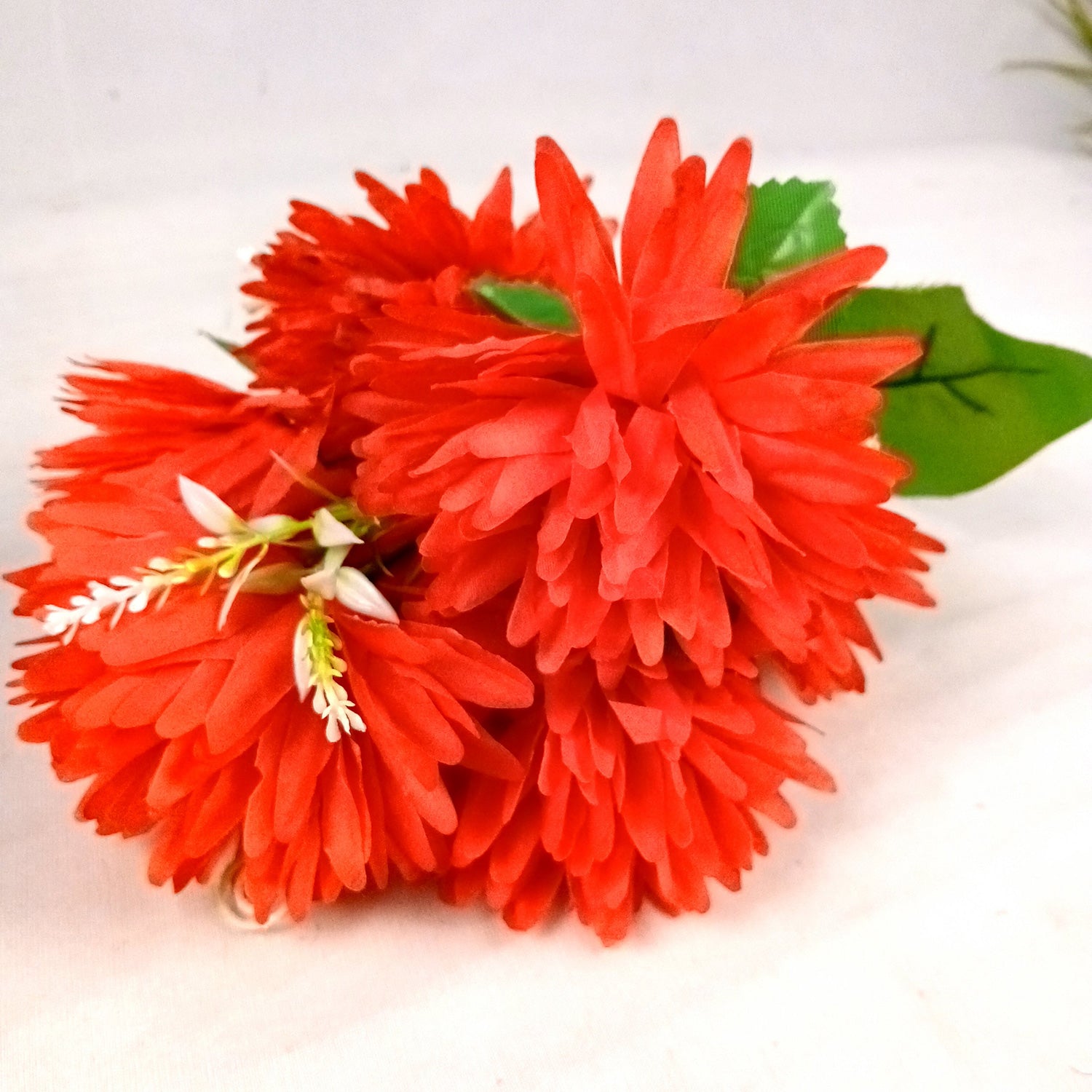Artificial Flowers Dahlia Bunches for Vase Pot | Faux Flowers Stick - for Home Decor, Living Room, Wedding & Party Decoration  (Vase Not Included) - 15 Inch - Apkamart #Colour_Red