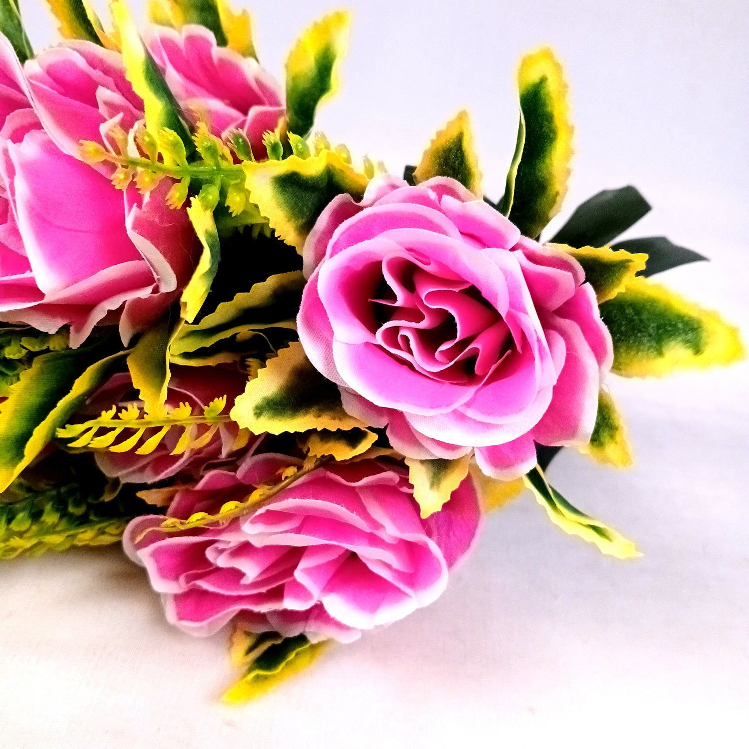 Artificial Flower Bouquet | Faux Rose Flowers Bunch - for Table Vase, Pot, Home Decor, Side Table - 16 Inch - Apkamart #Colour_Pink