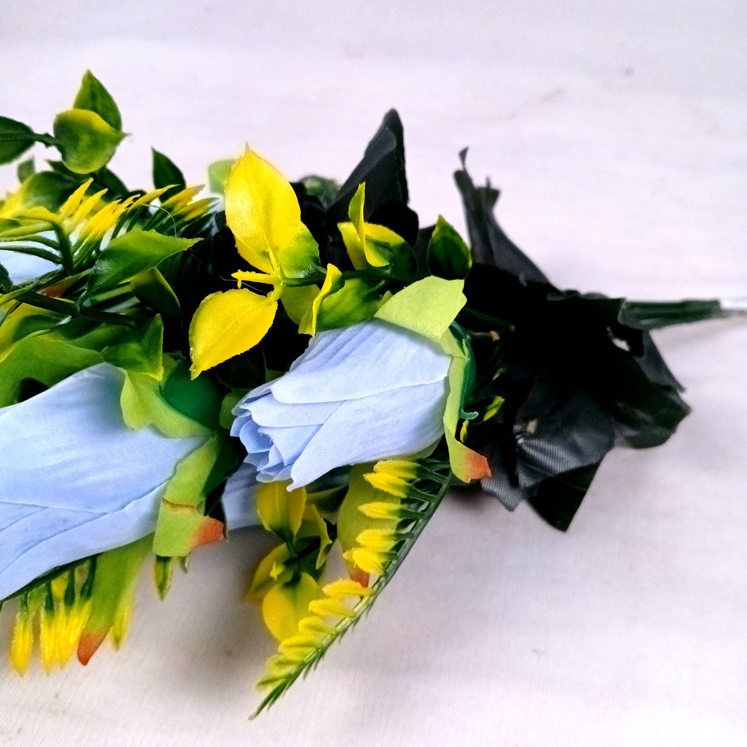 Artificial Flowers Rose Bunches for Vase Pot | Faux Flowers Stem - for Home Decor, Living Room, Office, Wedding & Party Decoration (Vase Not Included) - 14 Inch - Apkamart #Colour_Blue