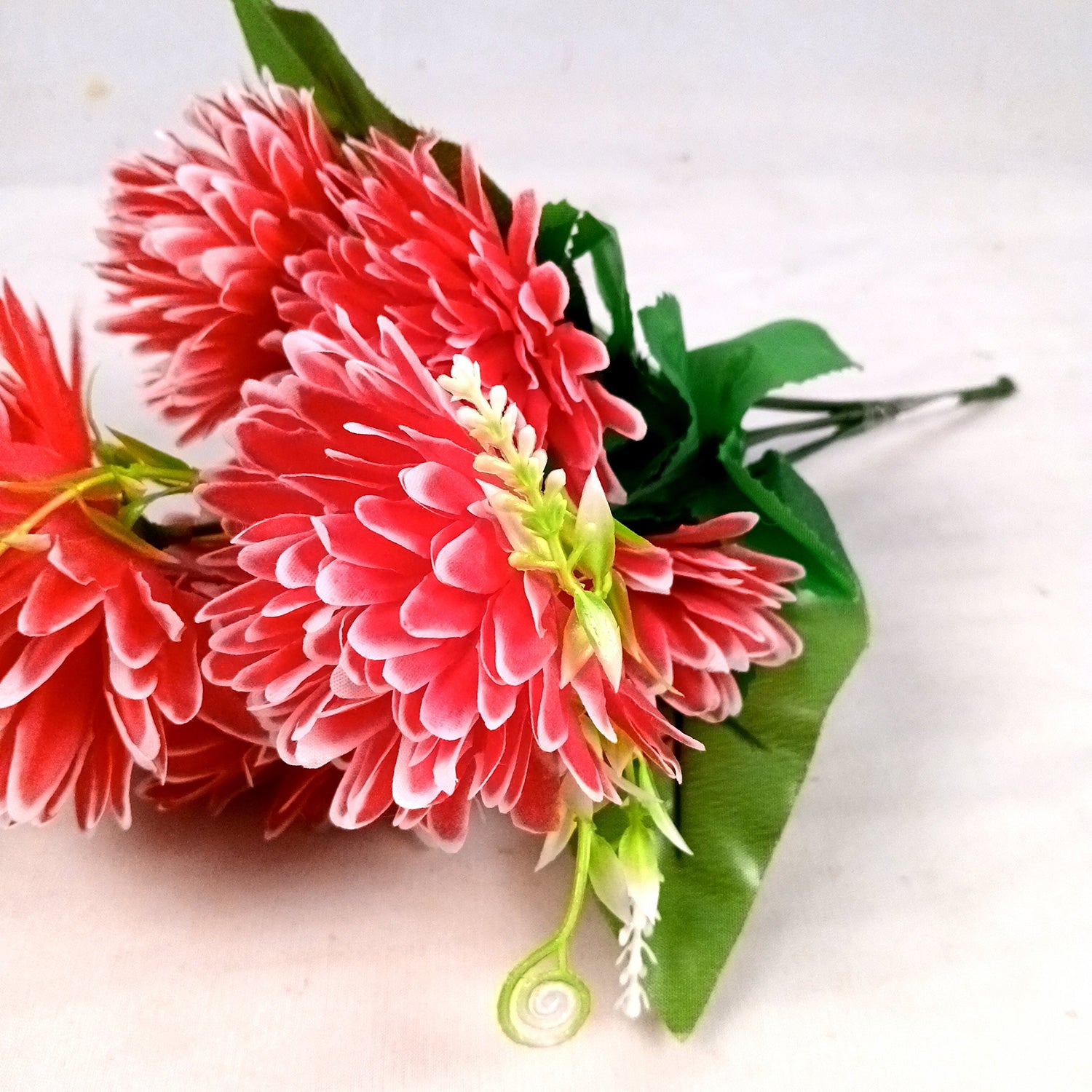 Artificial Flowers Dahlia Bunches for Vase Pot | Faux Flowers Stick - for Home Decor, Living Room, Wedding & Party Decoration (Vase Not Included) - 15 Inch - Apkamart #Colour_Red