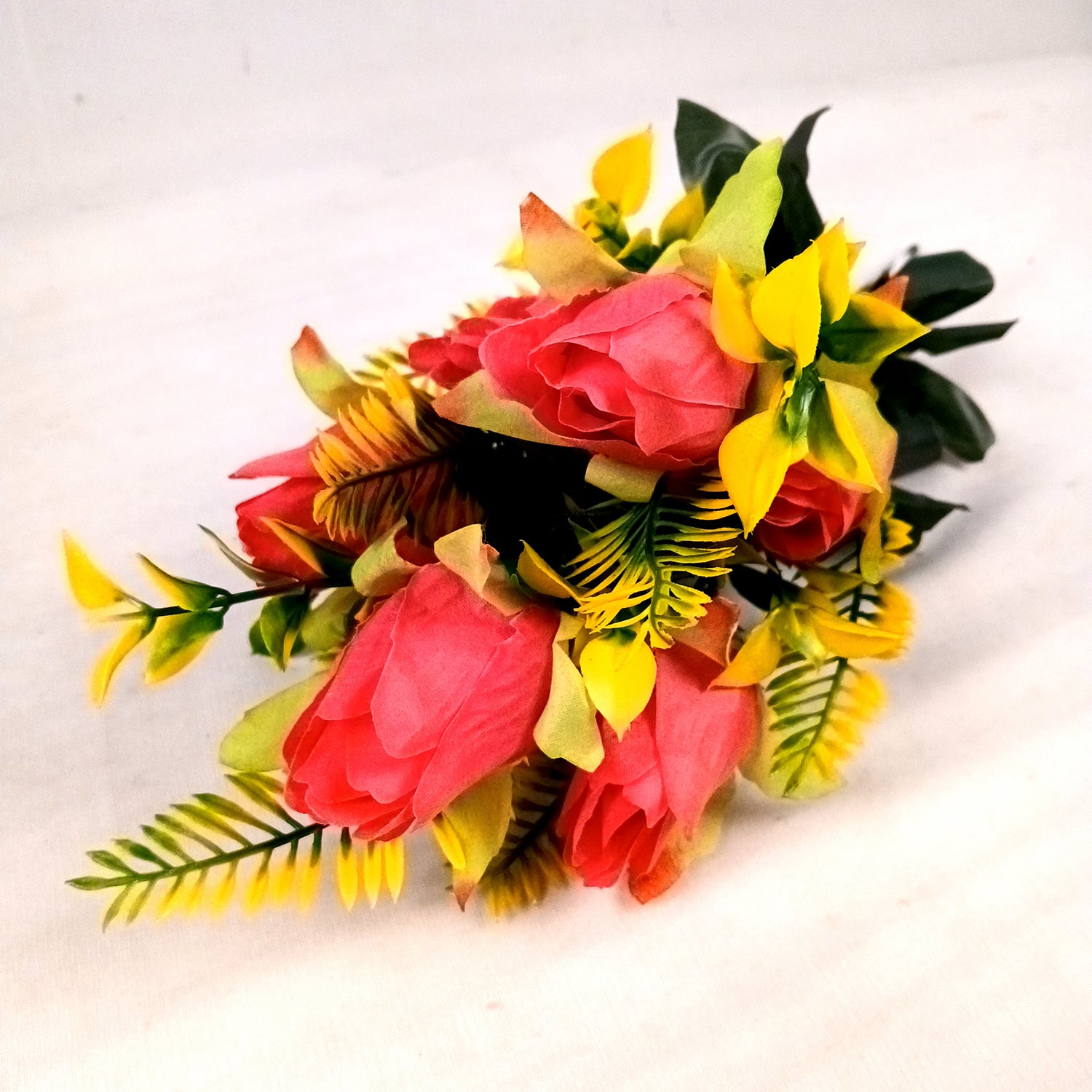 Artificial Flowers Rose Bunches for Vase Pot | Faux Flowers Stem - for Home Decor, Living Room, Office, Wedding & Party Decoration (Vase Not Included) - 14 Inch - Apkamart #Colour_Pink