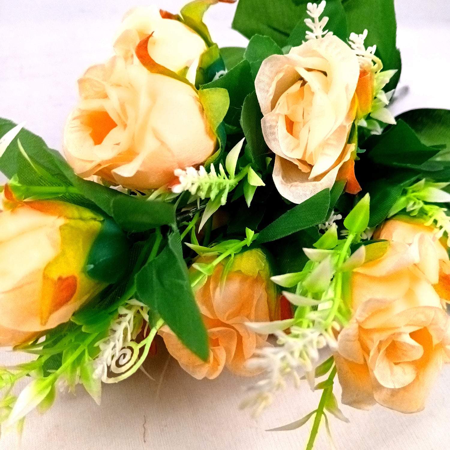 Artificial Flowers Rose | Faux Flowers Bunch - for Home Decor, Side Table, Centerpiece - 17 Inch - Apkamart #Colour_Orange