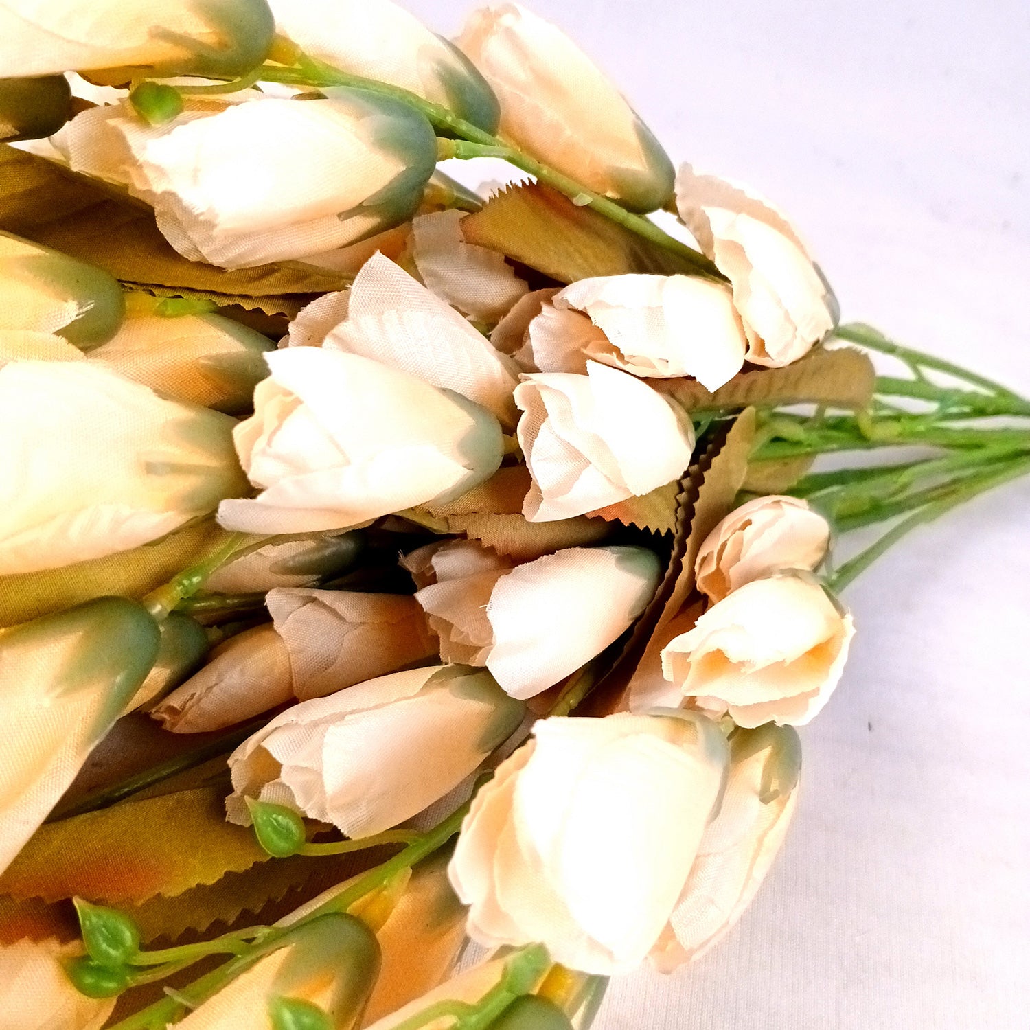 Artificial Flowers | Faux Tulips Flowers Bunch - for Home Decor, Office Corner, Living Room, Side Table, Centerpiece - 27 Inch - Apkamart #Colour_Cream