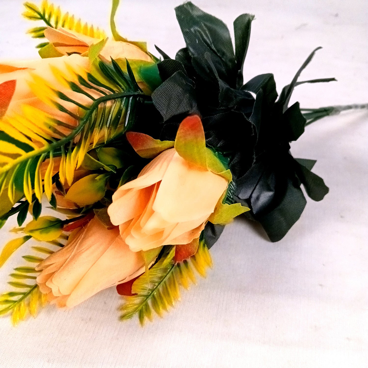 Artificial Flowers Rose Bunches for Vase Pot | Faux Flowers Stem - for Home Decor, Living Room, Office, Wedding & Party Decoration (Vase Not Included) - 14 Inch - Apkamart #Colour_Orange