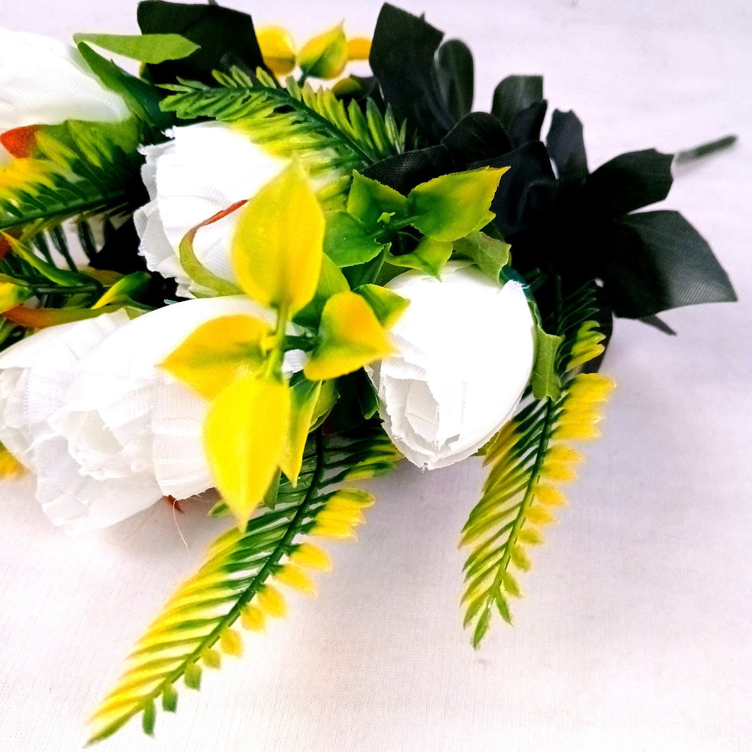 Artificial Flowers Rose Bunches for Vase Pot | Faux Flowers Stem - for Home Decor, Living Room, Office, Wedding & Party Decoration (Vase Not Included) - 14 Inch - Apkamart #Colour_White