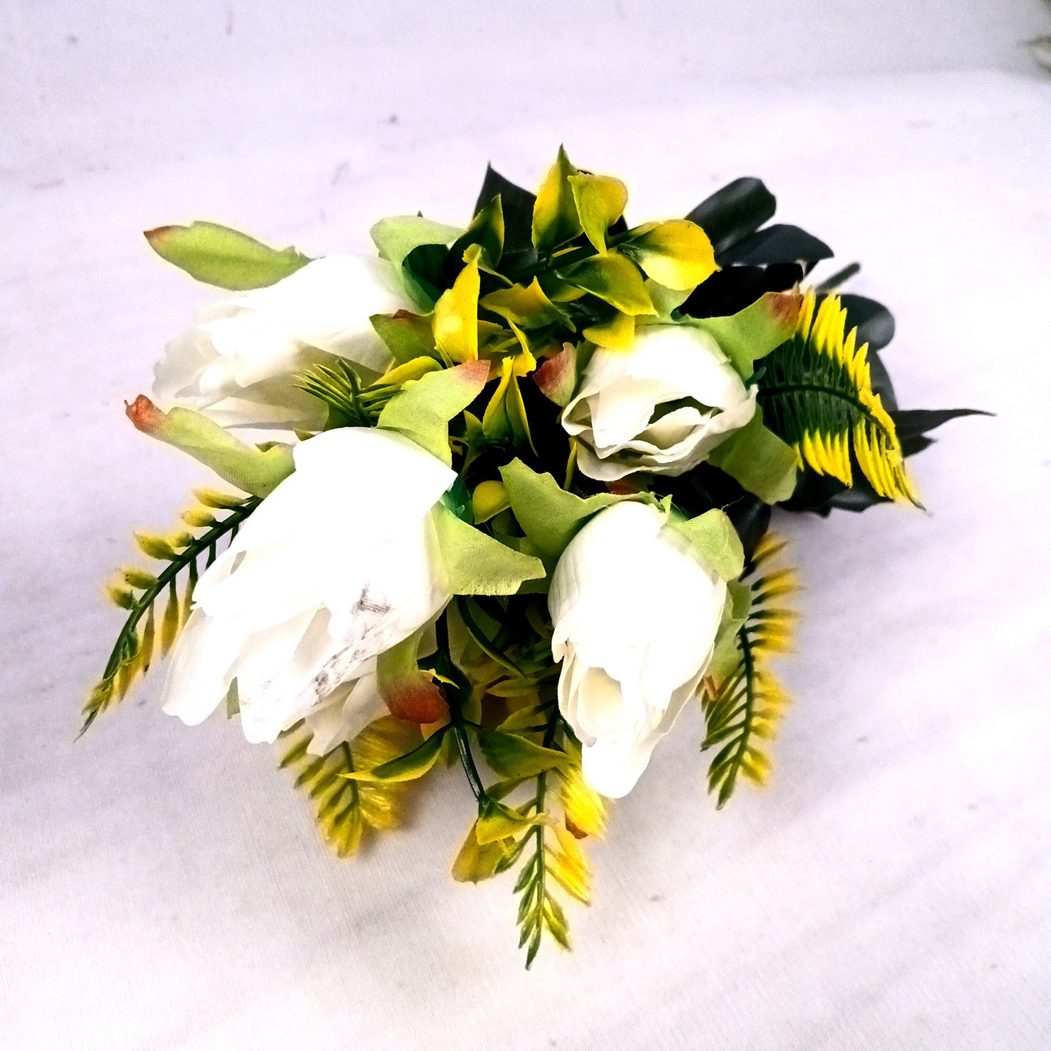 Artificial Flowers Rose Bunches for Vase Pot | Faux Flowers Stem - for Home Decor, Living Room, Office, Wedding & Party Decoration (Vase Not Included) - 14 Inch - Apkamart #Colour_White