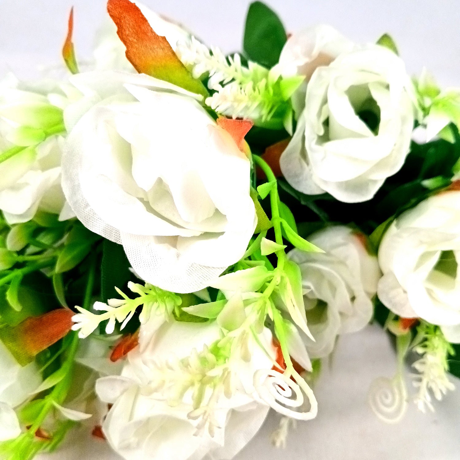 Artificial Flowers Rose | Faux Flowers Bunch - for Home Decor, Side Table, Centerpiece - 17 Inch - Apkamart #Colour_White