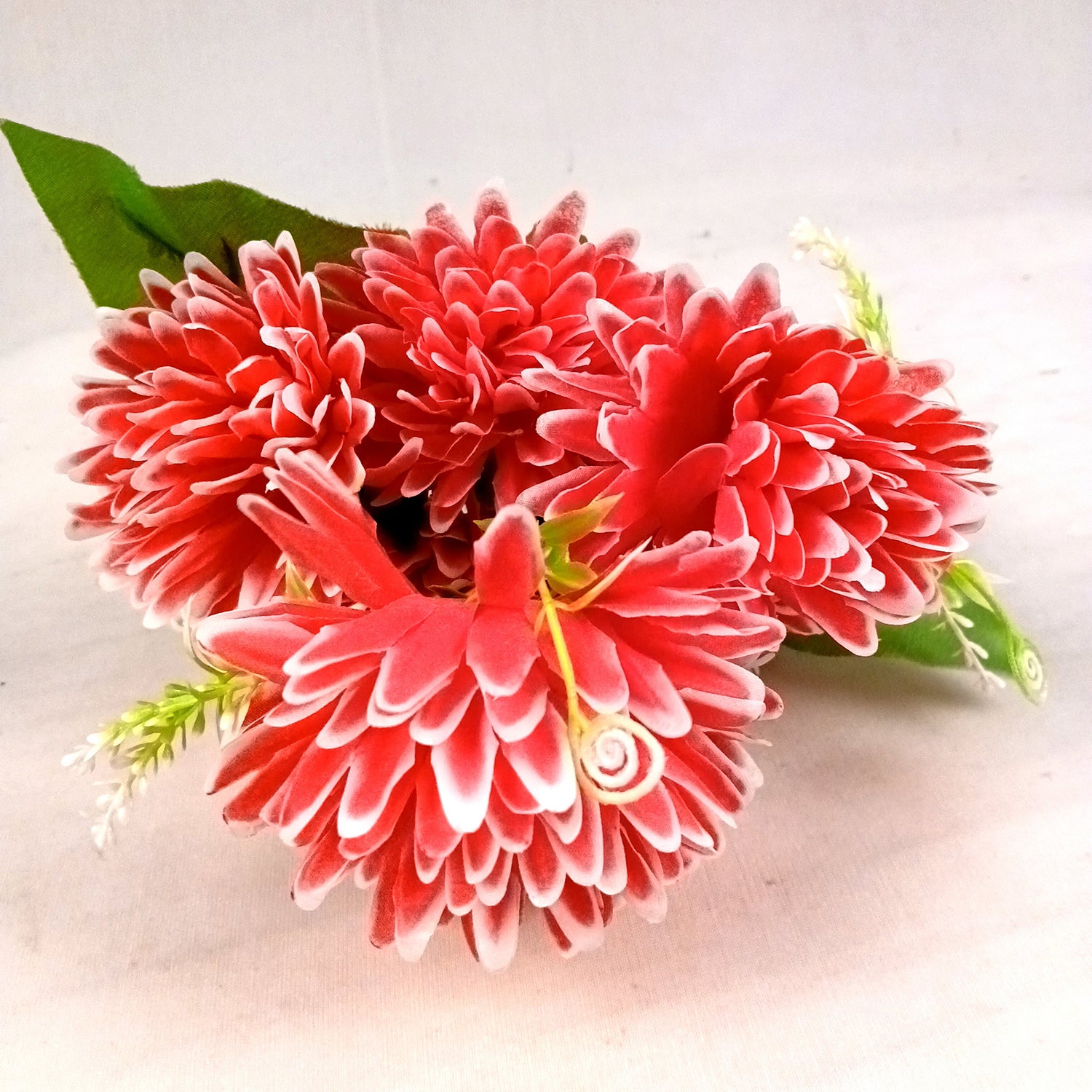 Artificial Flowers Dahlia Bunches for Vase Pot | Faux Flowers Stick - for Home Decor, Living Room, Wedding & Party Decoration (Vase Not Included) - 15 Inch - Apkamart #Colour_Red