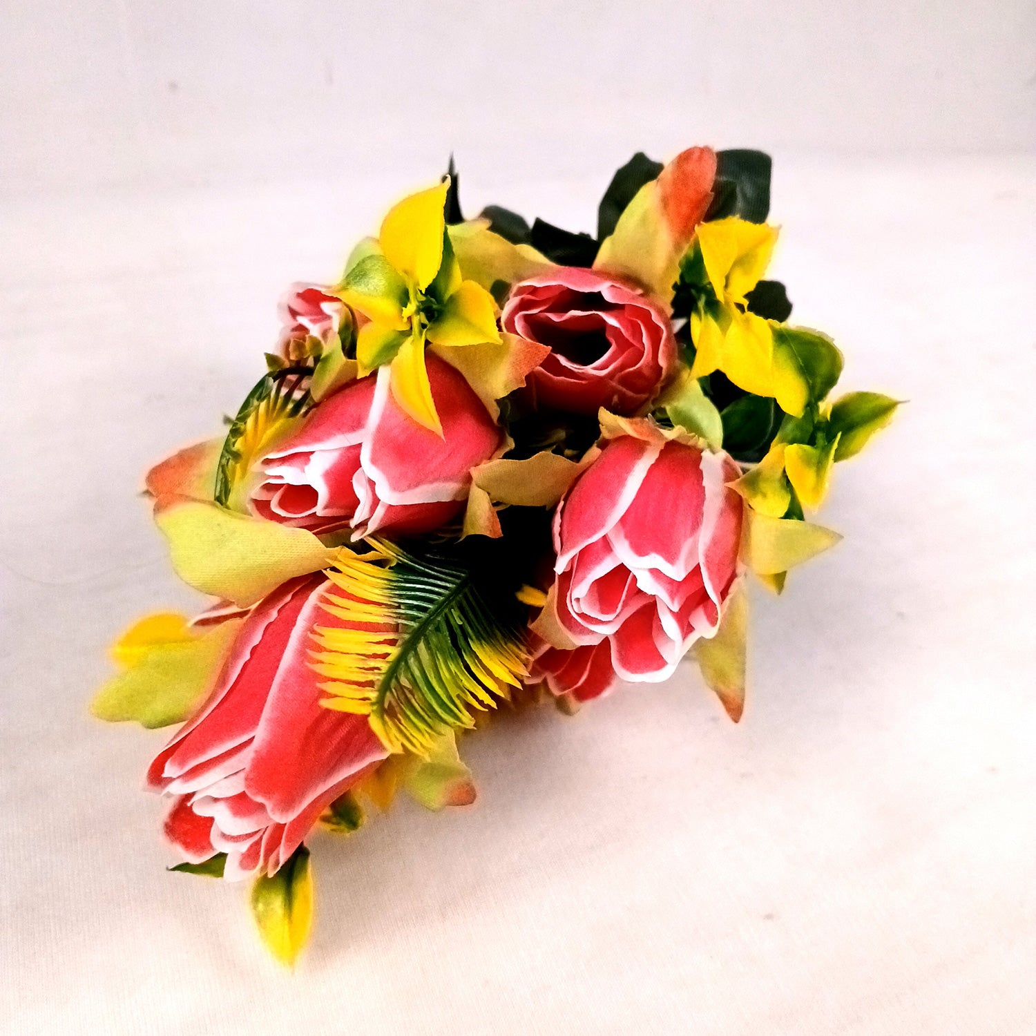 Artificial Flowers Rose Bunches for Vase Pot | Faux Flowers Stem - for Home Decor, Living Room, Office, Wedding & Party Decoration (Vase Not Included) - 14 Inch - Apkamart #Colour_Pink