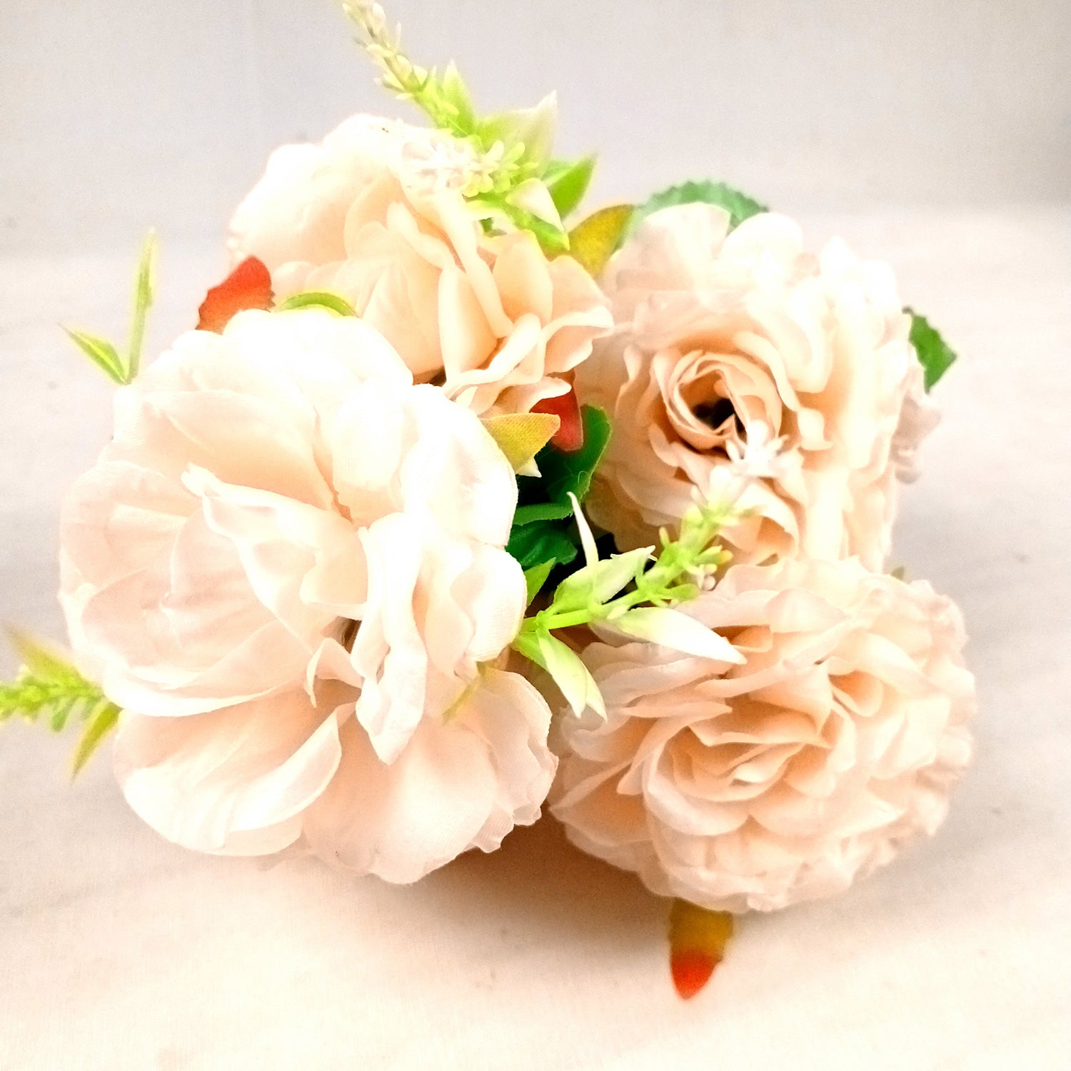 Artificial Flowers Rose Bunches for Vase Pot | Faux Flowers Stem - for Home Decor, Living Room, Wedding & Party Decoration (Vase Not Included) - 15 Inch - Apkamart #Colour_Off White