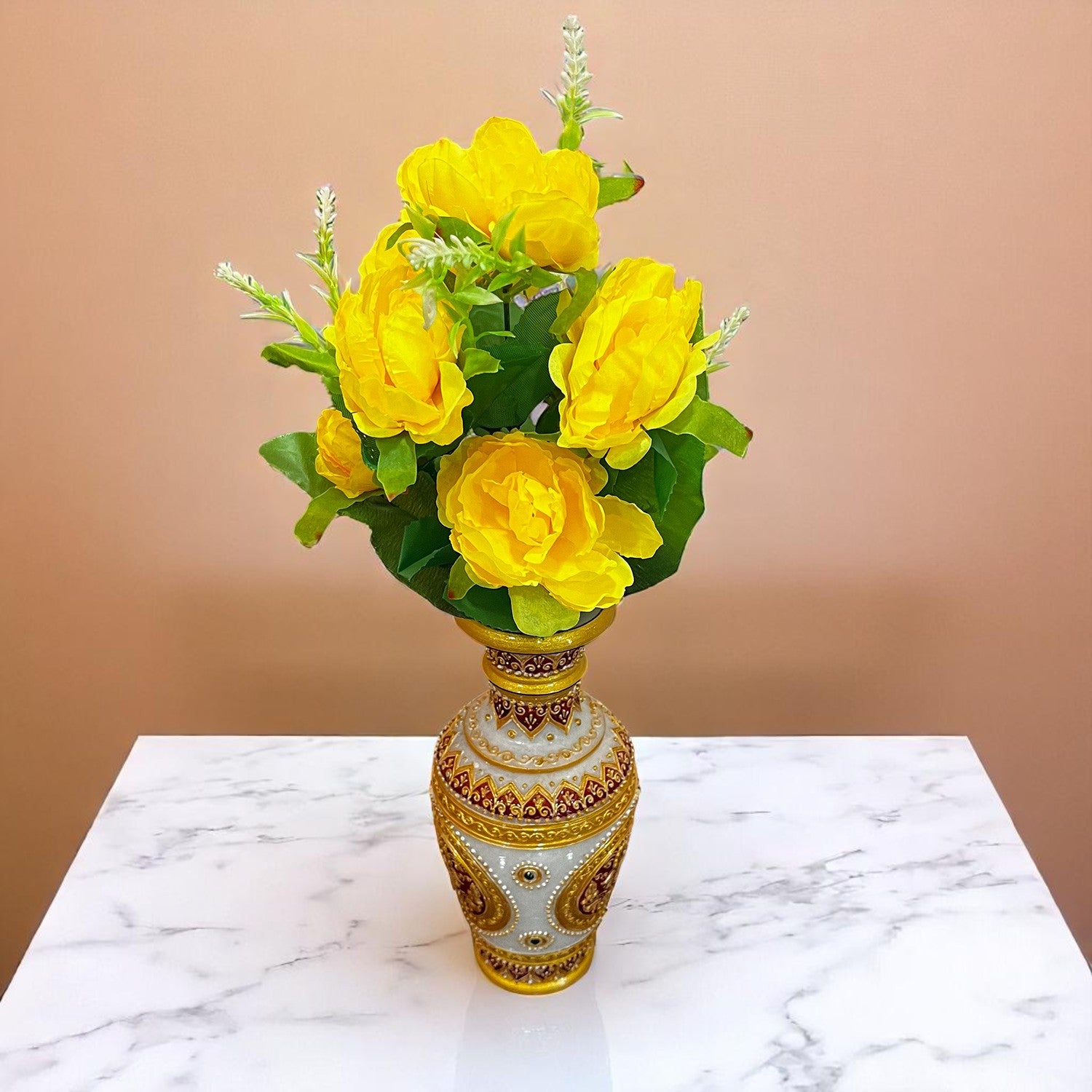 Artificial Flowers Rose Bunches for Vase Pot | Faux Flowers Stem - for Home Decor, Living Room, Office & Festivals Decoration (Vase Not Included) - 15 Inch - Apkamart #Colour_Yellow