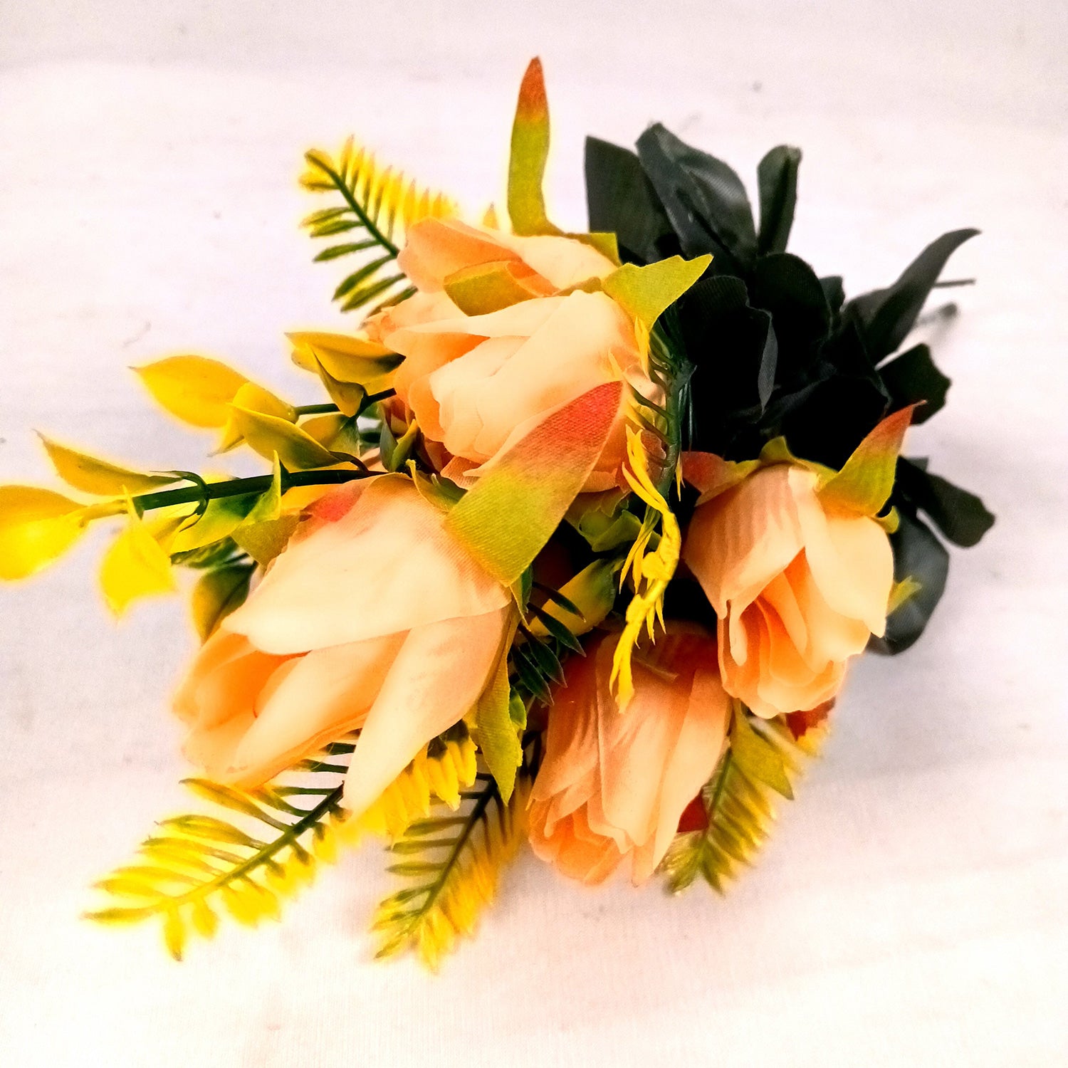 Artificial Flowers Rose Bunches for Vase Pot | Faux Flowers Stem - for Home Decor, Living Room, Office, Wedding & Party Decoration (Vase Not Included) - 14 Inch - Apkamart #Colour_Orange