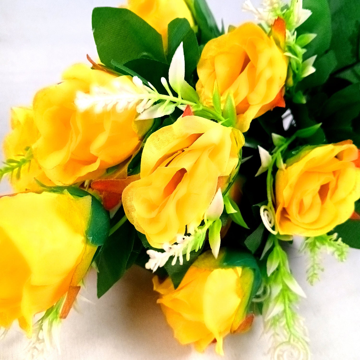 Artificial Flowers Rose | Faux Flowers Bunch - for Home Decor, Side Table, Centerpiece - 17 Inch - Apkamart #Colour_Yellow