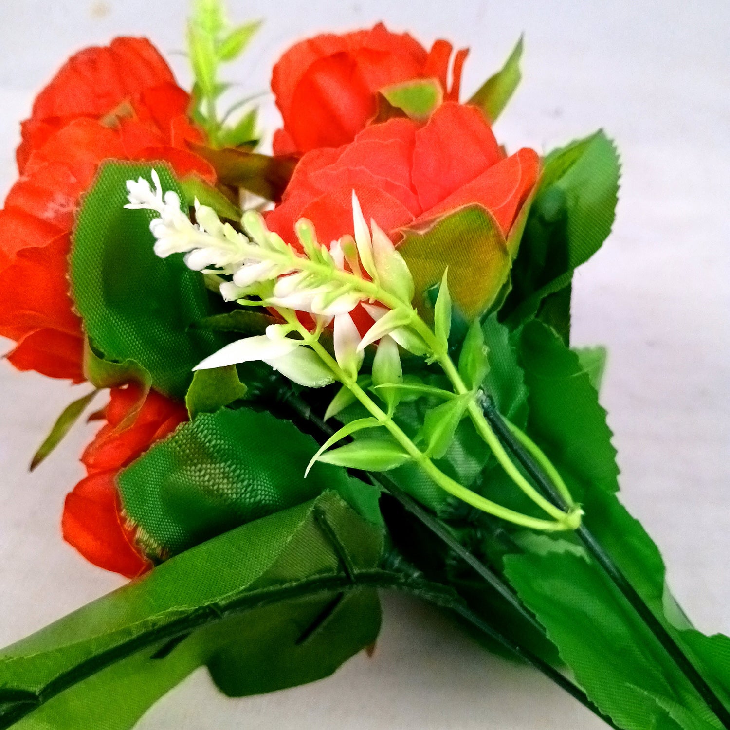 Artificial Flowers Rose Bunches for Vase Pot | Faux Flowers Stem - for Home Decor, Living Room, Office & Festivals Decoration (Vase Not Included) - 15 Inch - Apkamart #Colour_Red