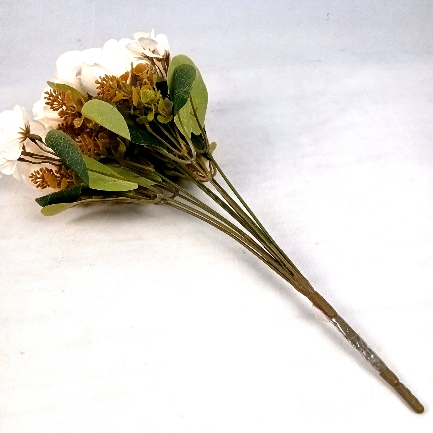 Artificial Flowers | Faux Flowers Rose Bunch - for Home Decor, Living Room, Office, Centerpiece - 15 Inch - Apkamart #Colour_White