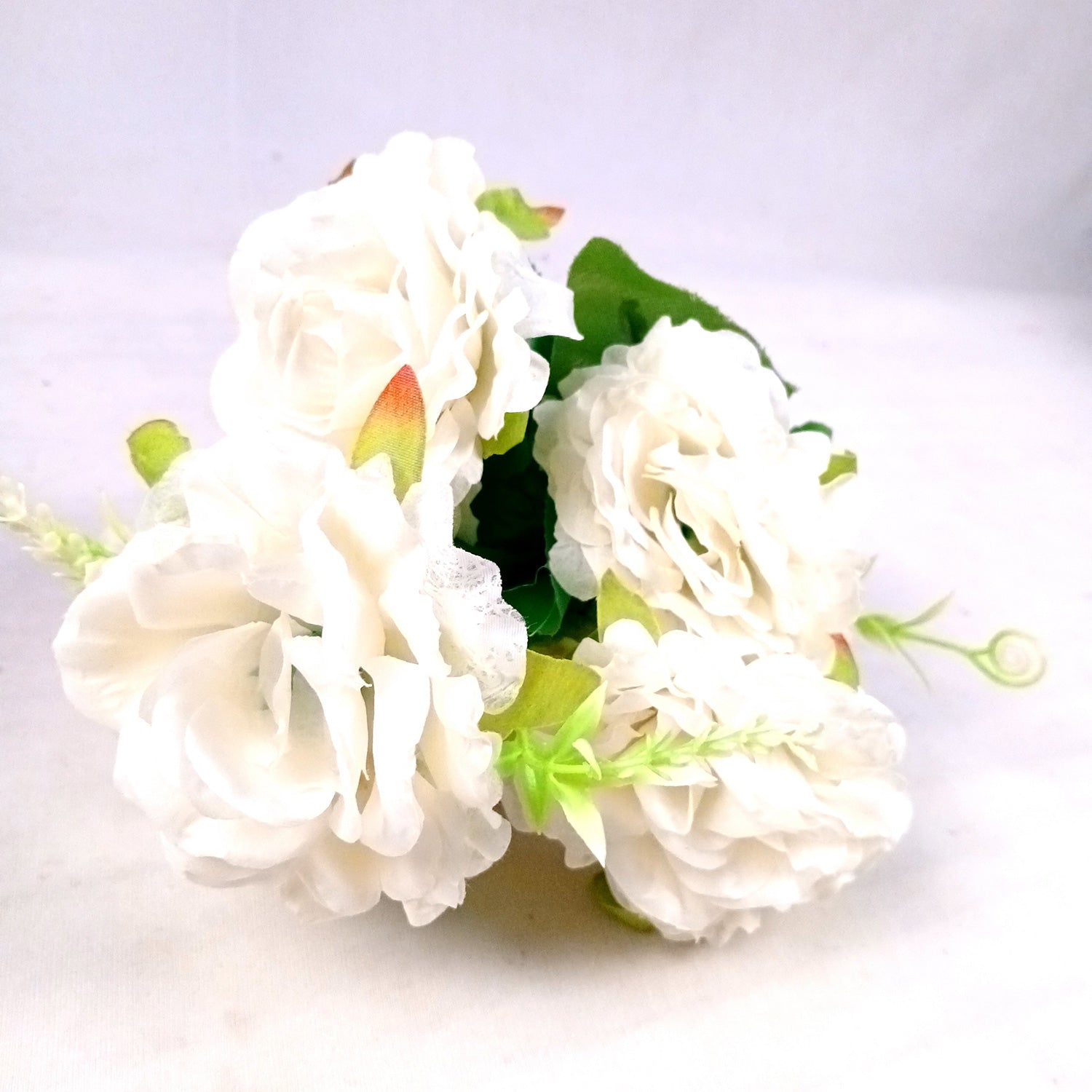 Artificial Flowers Rose Sticks | Faux Flowers Bunch - for Home Decor, Living Room, Wedding & Party Decoration (Vase Not Included) - 15 Inch - Apkamart #Colour_White