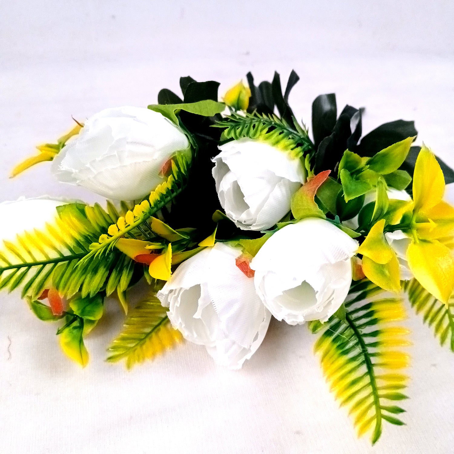 Artificial Flowers Rose Bunches for Vase Pot | Faux Flowers Stem - for Home Decor, Living Room, Office, Wedding & Party Decoration (Vase Not Included) - 14 Inch - Apkamart #Colour_White