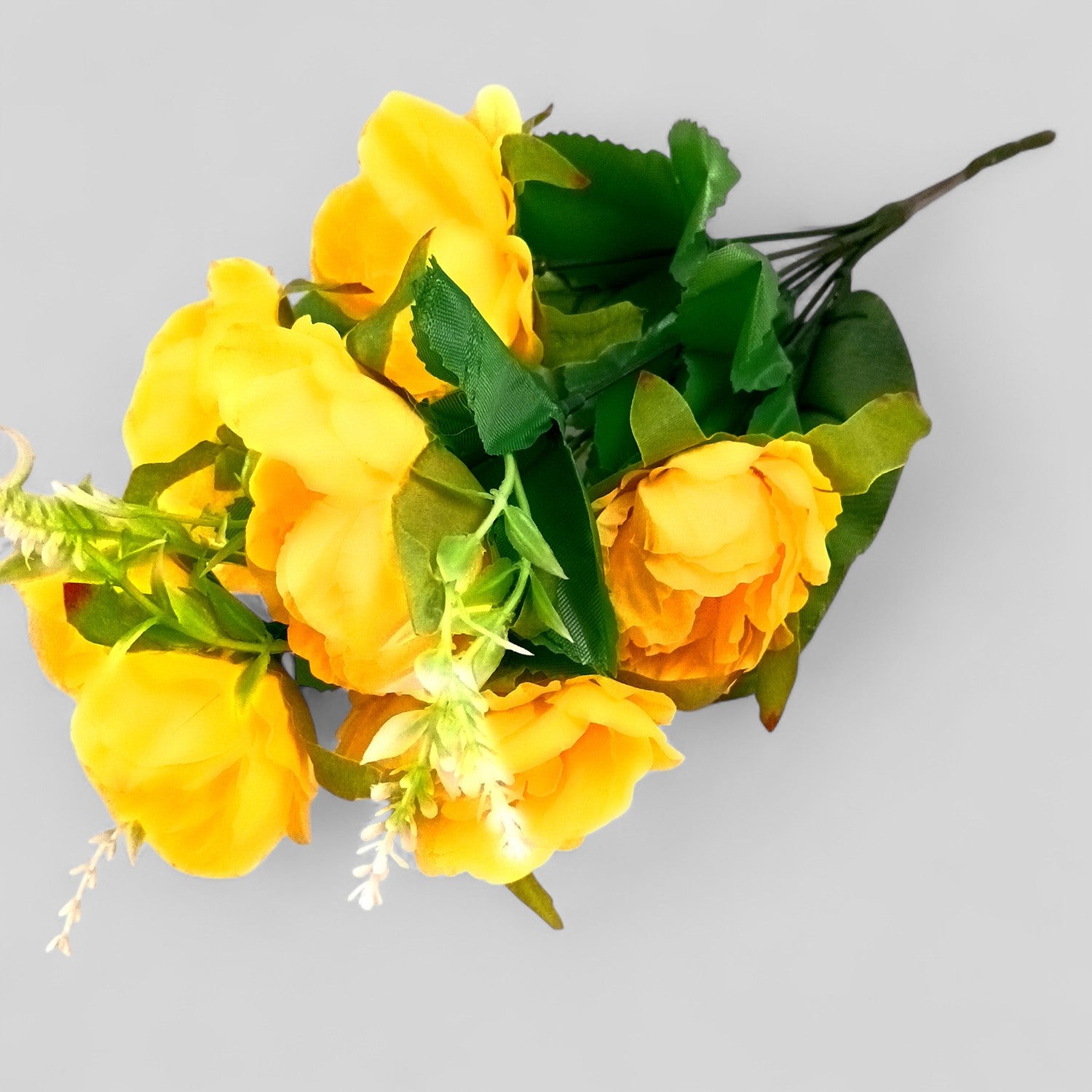 Artificial Flowers Rose Bunches for Vase Pot | Faux Flowers Stem - for Home Decor, Living Room, Office & Festivals Decoration (Vase Not Included) - 15 Inch - Apkamart #Colour_Yellow