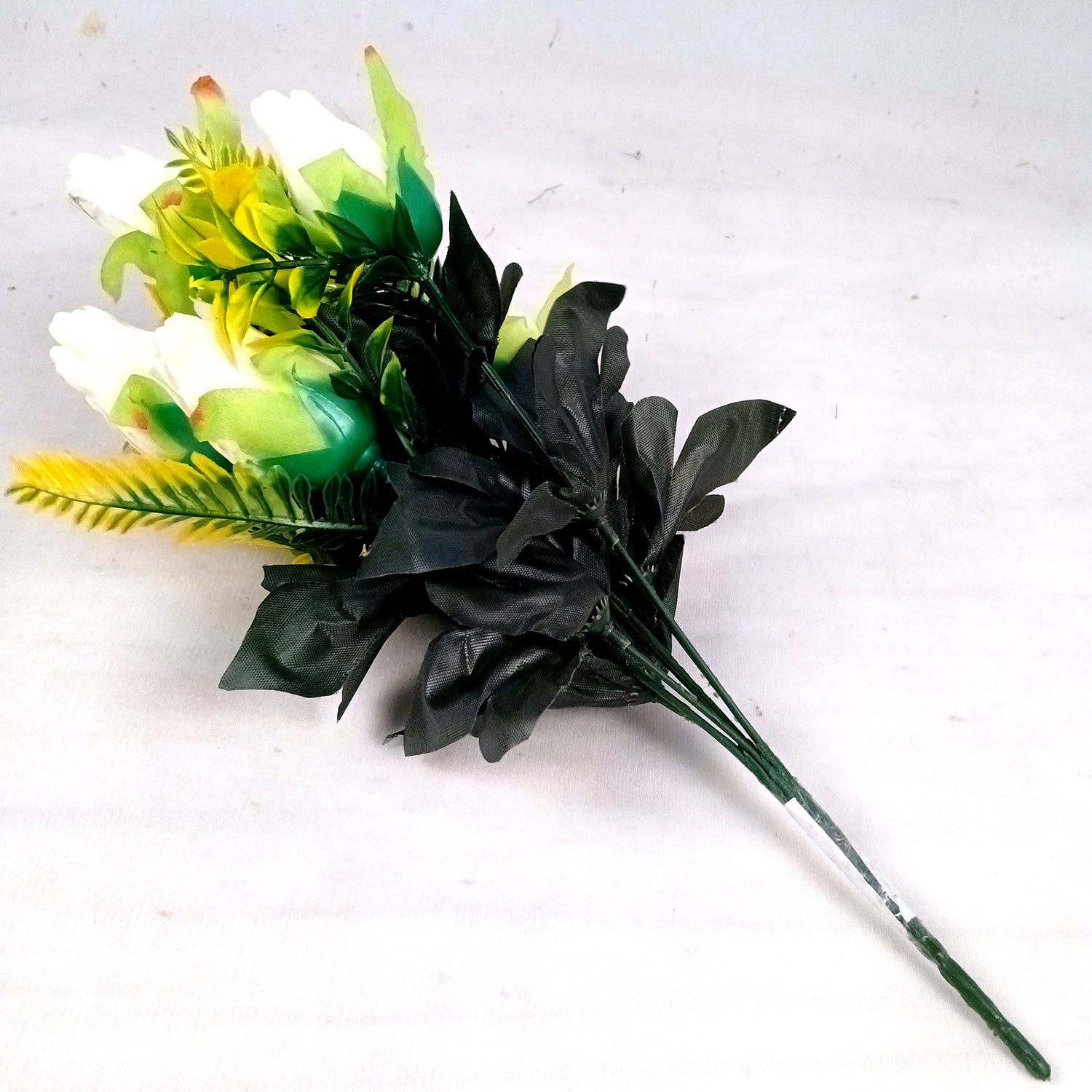 Artificial Flowers Rose Bunches for Vase Pot | Faux Flowers Stem - for Home Decor, Living Room, Office, Wedding & Party Decoration (Vase Not Included) - 14 Inch - Apkamart #Colour_White