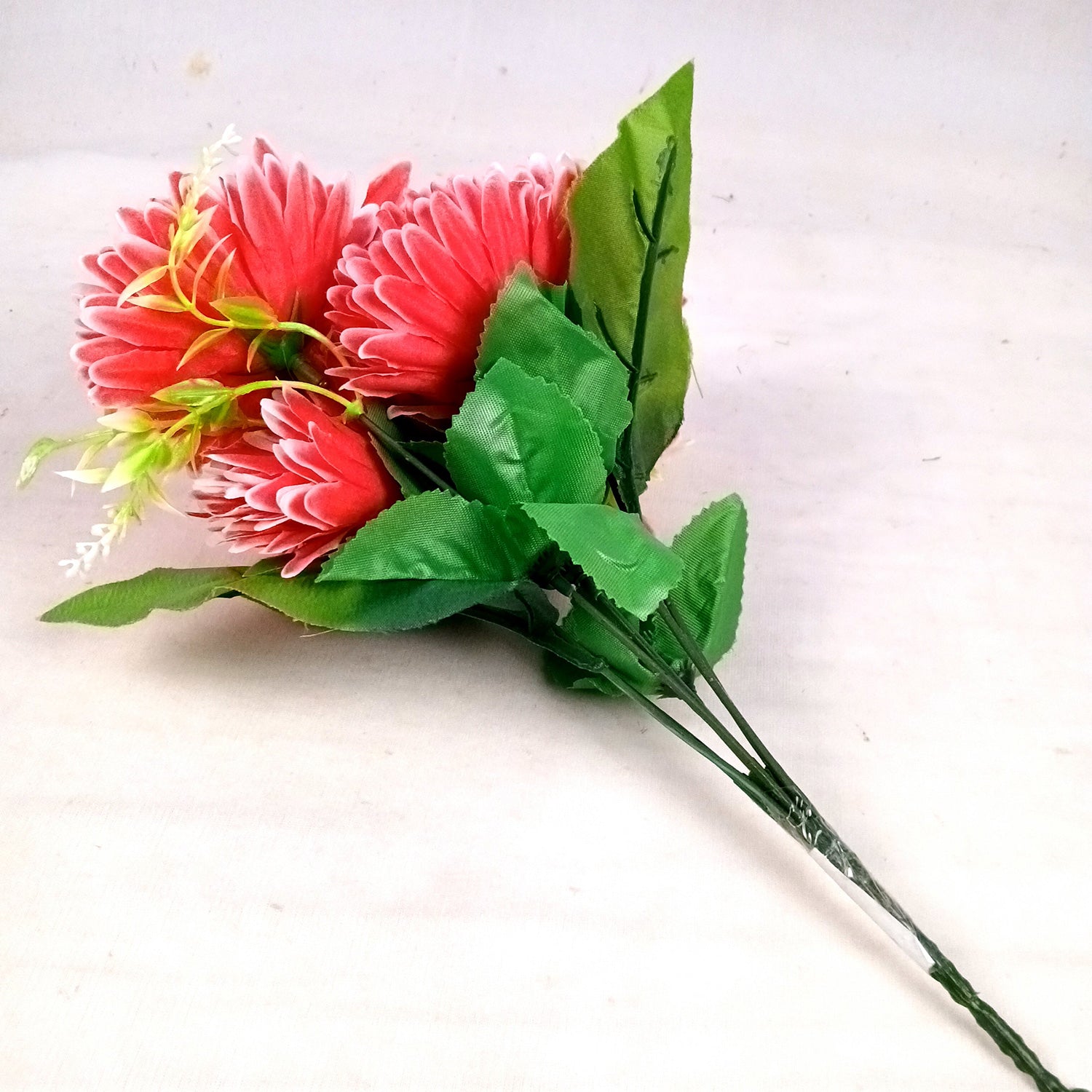 Artificial Flowers Dahlia Bunches for Vase Pot | Faux Flowers Stick - for Home Decor, Living Room, Wedding & Party Decoration (Vase Not Included) - 15 Inch - Apkamart #Colour_Red