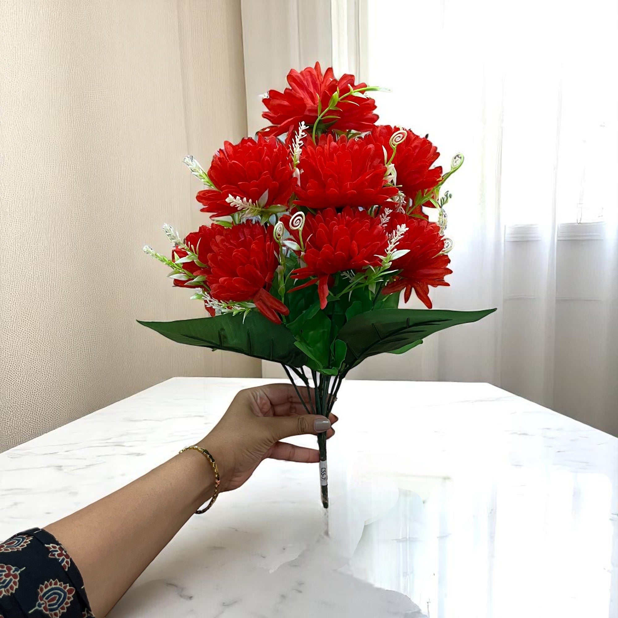 Artificial Flower Dahlia | Fake Flowers Bunch Dahalia - For Vase, Pot, Home, Bedroom, Balcony, Office Corner, Living Room - 18 Inch - Apkamart #Colour_Red