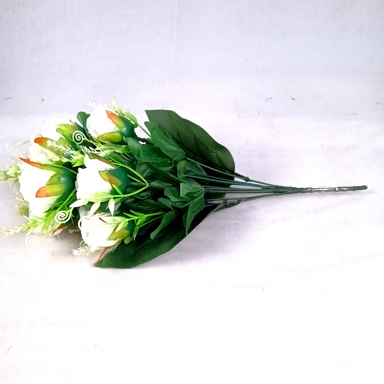 Artificial Flowers Rose | Faux Flowers Bunch - for Home Decor, Side Table, Centerpiece - 17 Inch - Apkamart #Colour_White