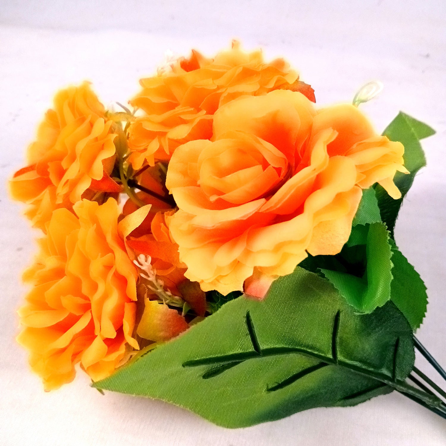 Artificial Flowers Rose Bunches for Vase Pot | Faux Flowers Stem - for Home Decor, Living Room, Office & Festivals Decoration (Vase Not Included) - 15 Inch - Apkamart #Colour_Orange