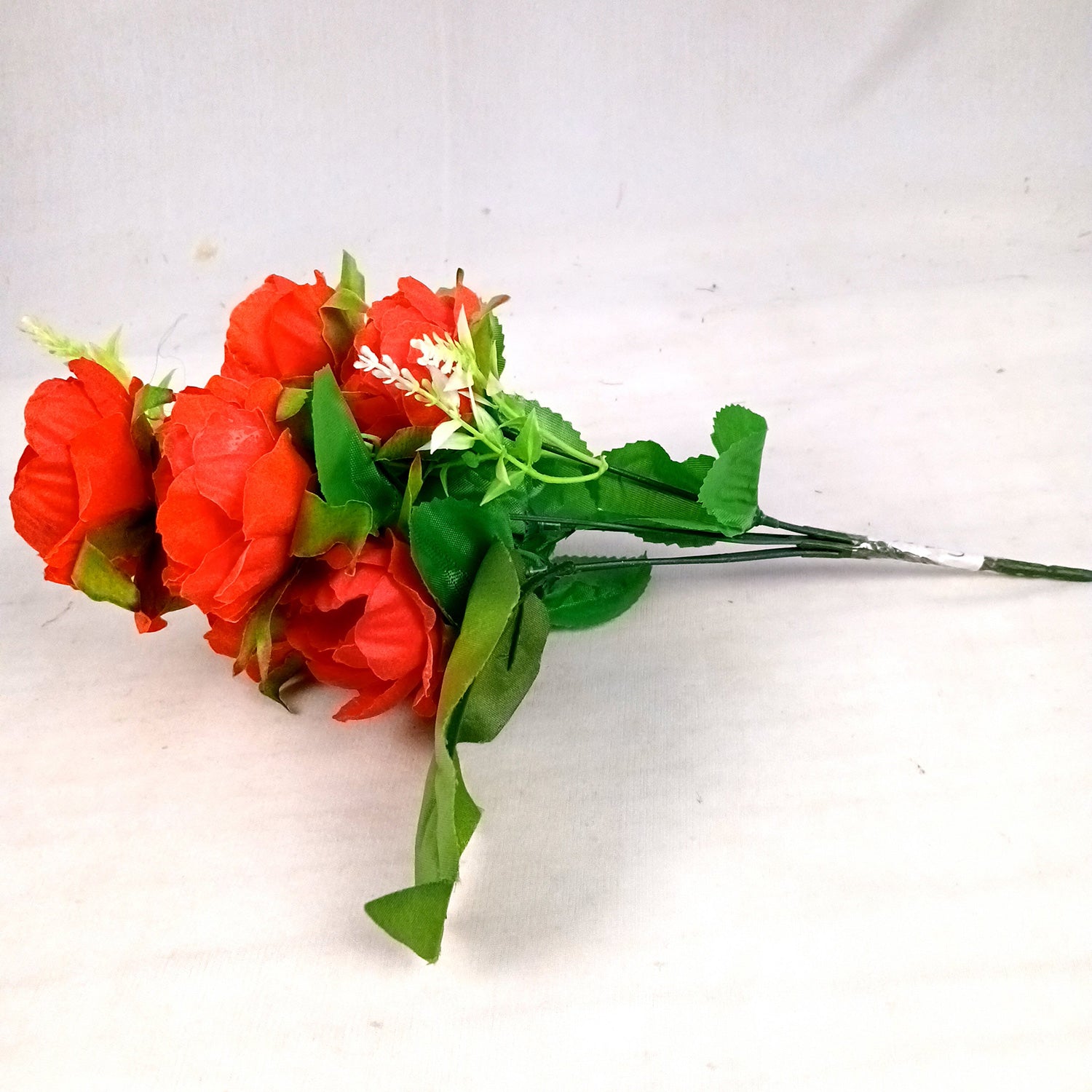 Artificial Flowers Rose Bunches for Vase Pot | Faux Flowers Stem - for Home Decor, Living Room, Office & Festivals Decoration (Vase Not Included) - 15 Inch - Apkamart #Colour_Red