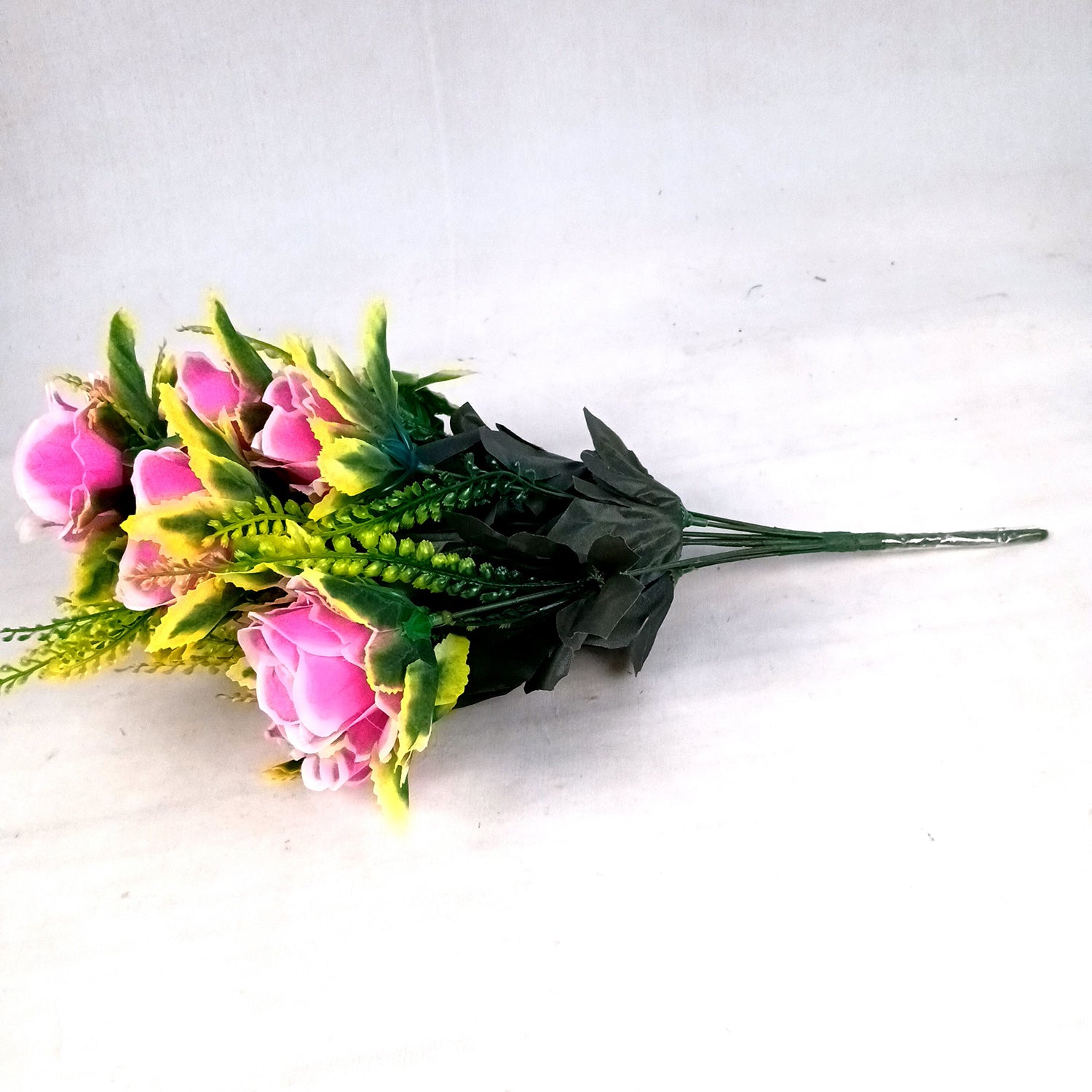 Artificial Flower Bouquet | Faux Rose Flowers Bunch - for Table Vase, Pot, Home Decor, Side Table - 16 Inch - Apkamart #Colour_Pink