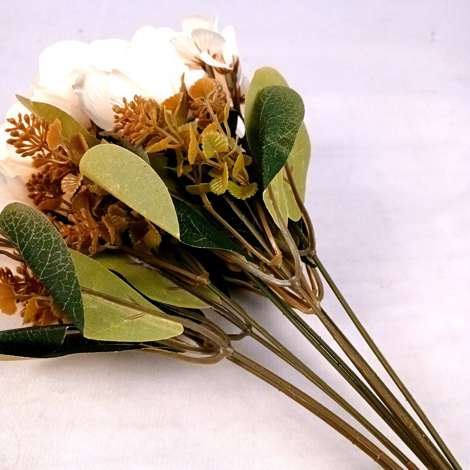 Artificial Flowers | Faux Flowers Rose Bunch - for Home Decor, Living Room, Office, Centerpiece - 15 Inch - Apkamart #Colour_White