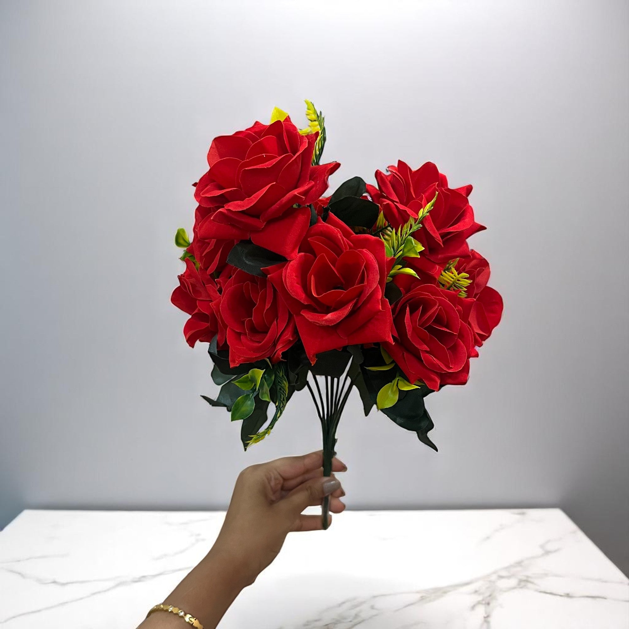 Artificial Flowers Rose Bunches for Vase Pot | Faux Flowers Stem - for Home Decor Living Room Side Table Centerpiece - 16 Inch - Apkamart