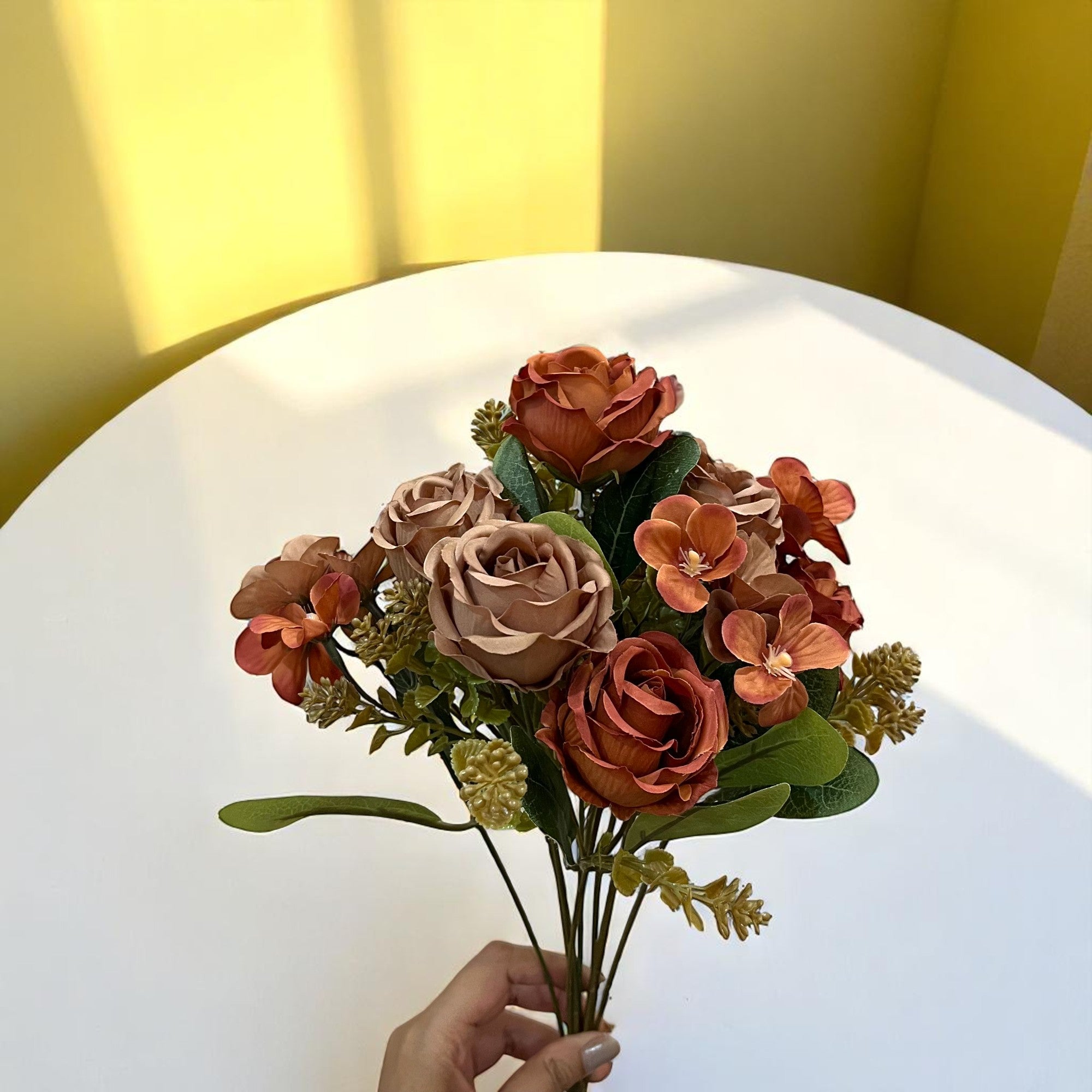 Artificial Flowers | Faux Flowers Rose Bunch - for Home Decor, Living Room, Office, Centerpiece - 15 Inch - Apkamart #Colour_Multicolor