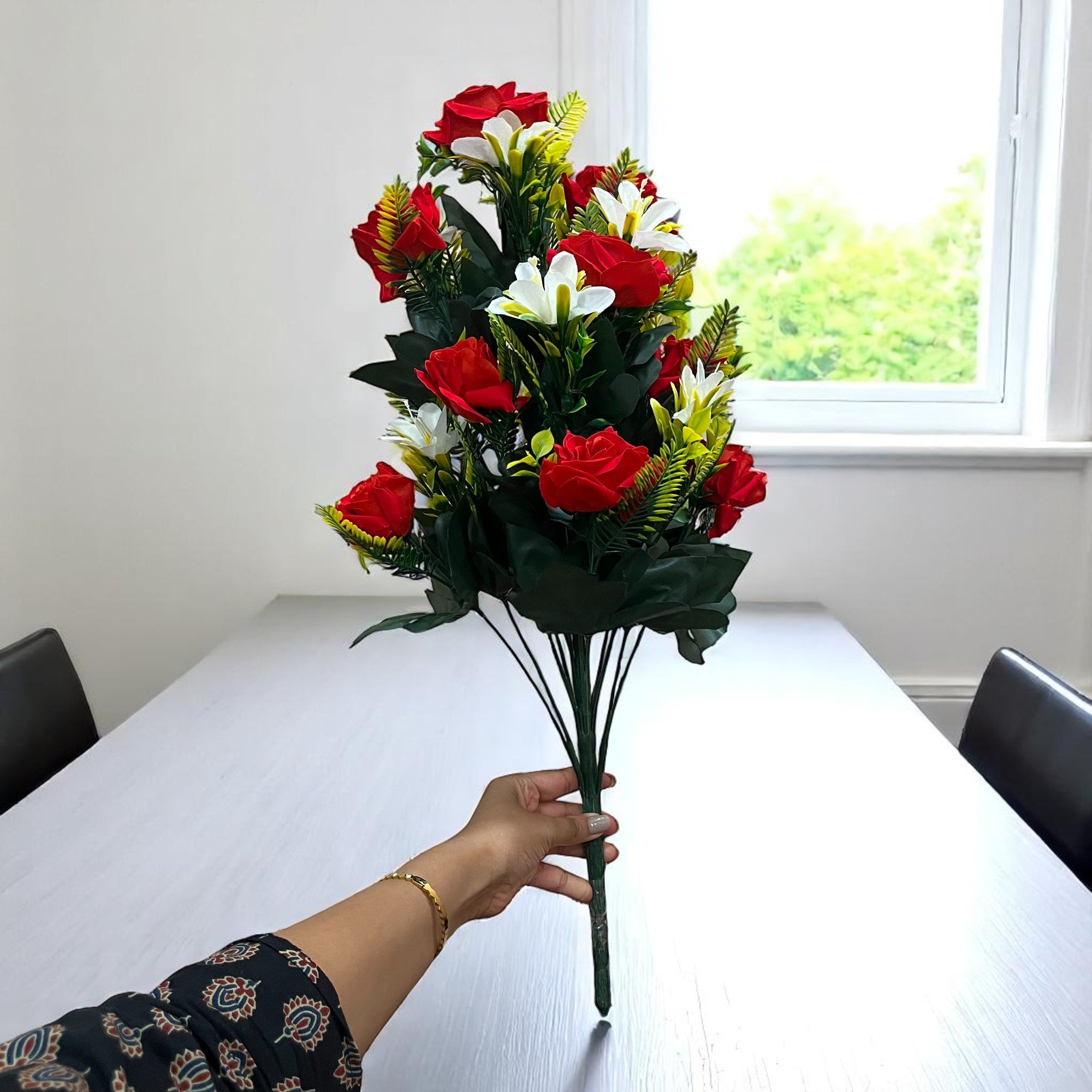 Artificial Flower Lily Bouquets | Faux Flowers Bunch - for Table Vase, Pot, Home Decor, Living Room, Side Table Centerpiece - 26 Inch - Apkamart