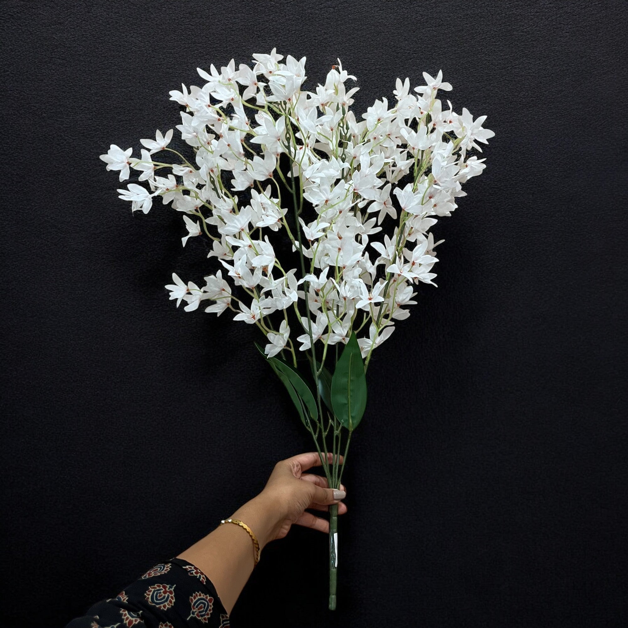 Artificial Orchids Flower Bouquets | Fake Flowers Bunch - For Vase, Pot, Home, Bedroom, Balcony, Office Corner, Living Room - 28 Inch - Apkamart #Colour_White