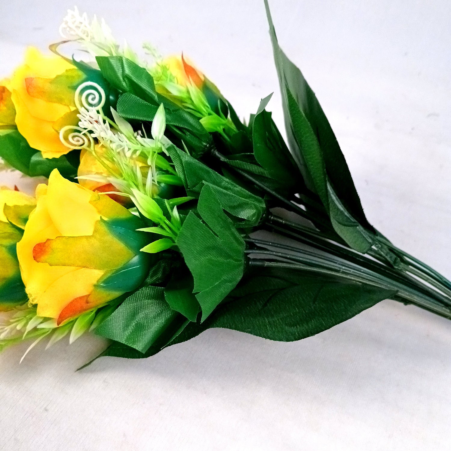 Artificial Flowers Rose | Faux Flowers Bunch - for Home Decor, Side Table, Centerpiece - 17 Inch - Apkamart #Colour_Yellow
