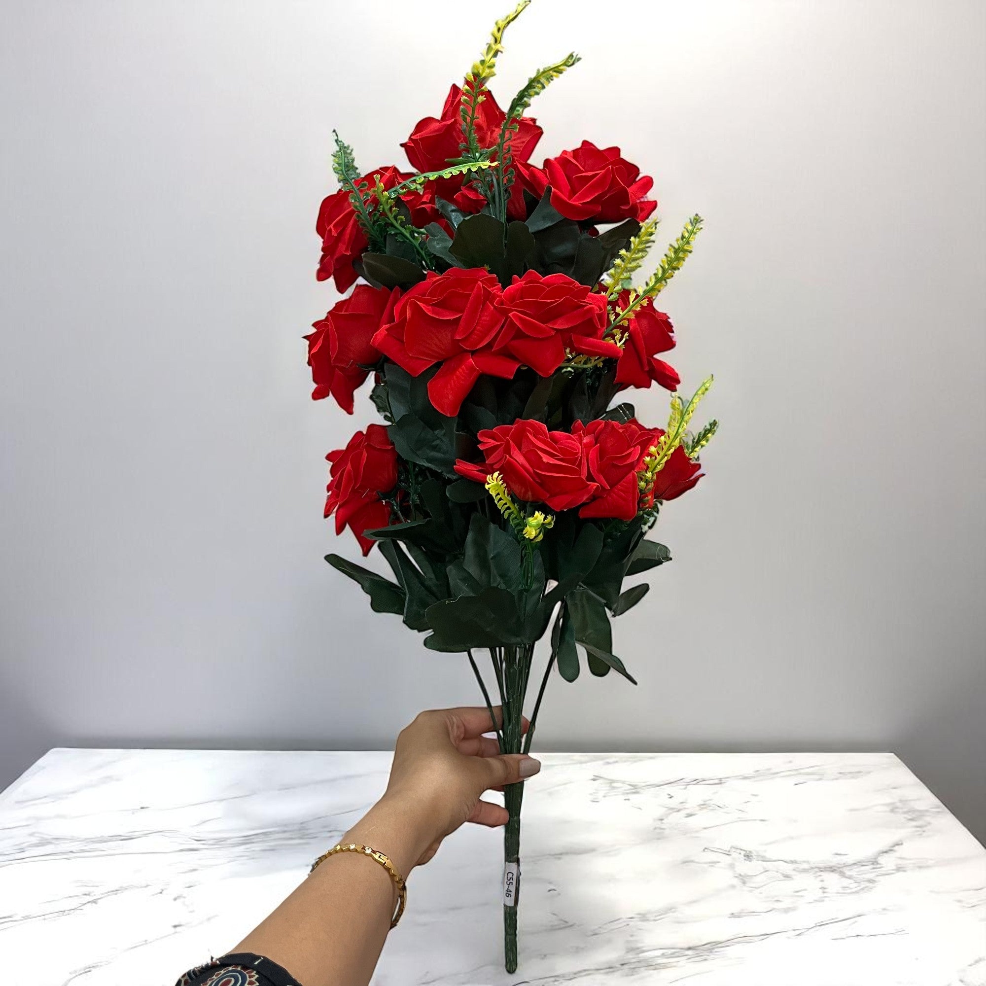 Artificial Flower Bouquet | Fake Rose Flowers Bunch - For Vase, Pot, Home, Bedroom, Balcony, Living Room - 24 Inch - Apkamart