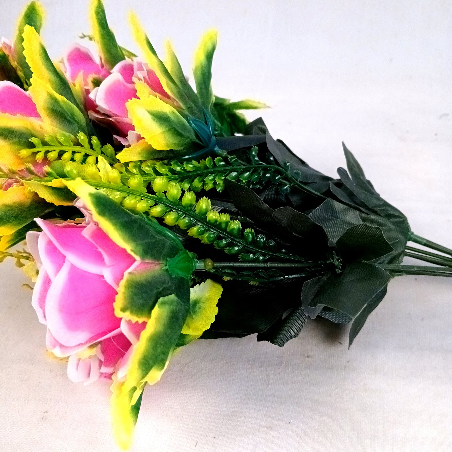 Artificial Flower Bouquet | Faux Rose Flowers Bunch - for Table Vase, Pot, Home Decor, Side Table - 16 Inch - Apkamart #Colour_Pink
