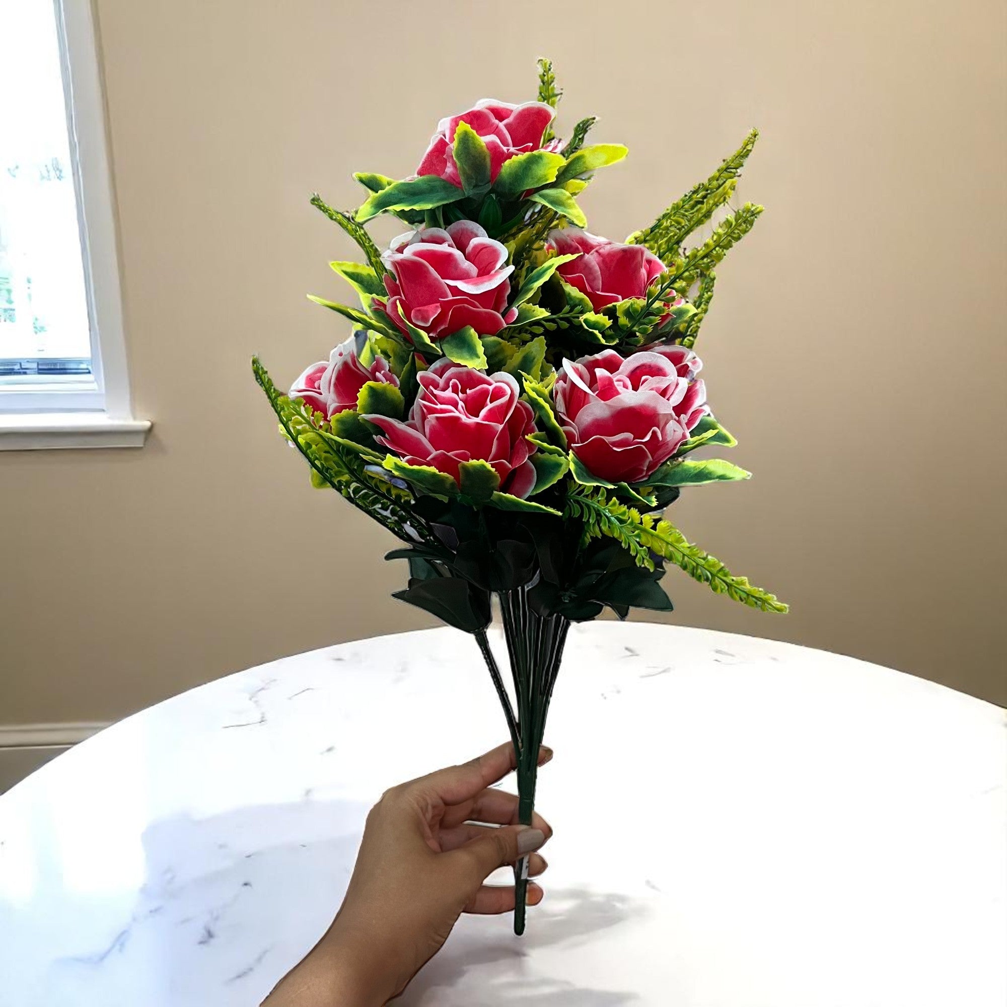 Artificial Flower Bouquet | Rose Fake Flowers Bunch - For Vase, Pot, Home, Bedroom, Balcony, Office Corner, Living Room - 16 Inch - Apkamart #Style_Design 3