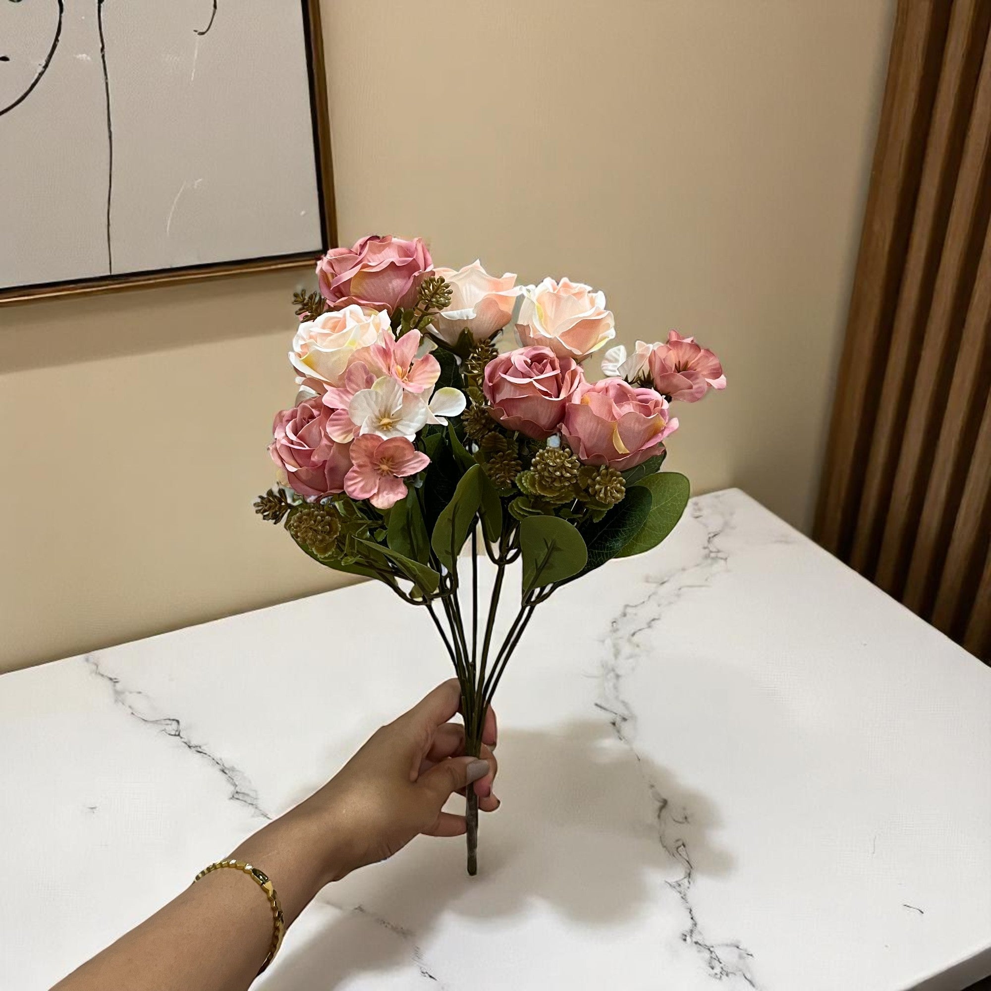 Artificial Flowers Rose Sticks | Faux Flowers Bunch - for Home Decor, Living Room, Centerpiece - 15 Inch - Apkamart #Colour_Multicolor