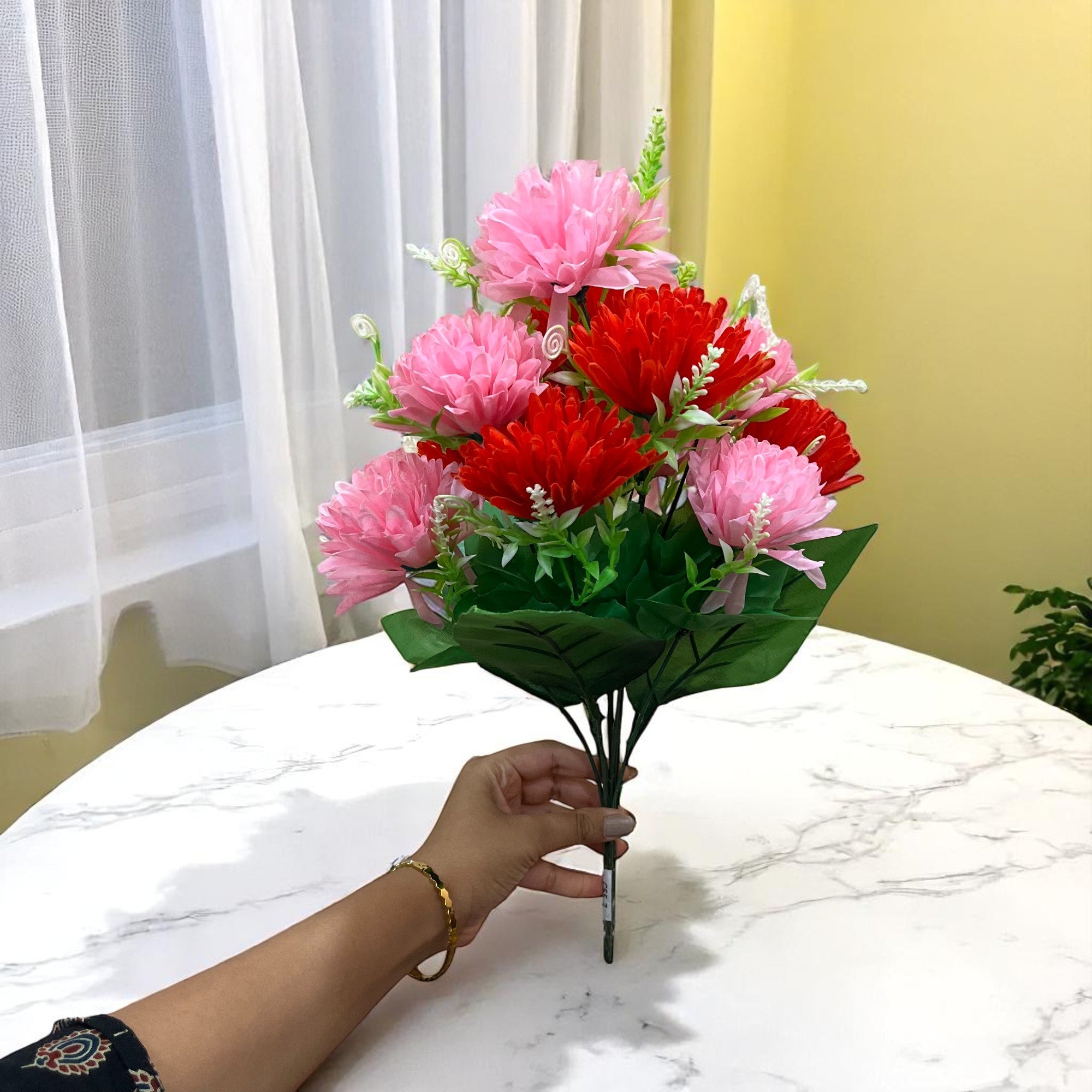 Artificial Flower Dahlia | Fake Flowers Bunch Dahalia - For Vase, Pot, Home, Bedroom, Balcony, Office Corner, Living Room - 18 Inch - Apkamart #Colour_Multicolor