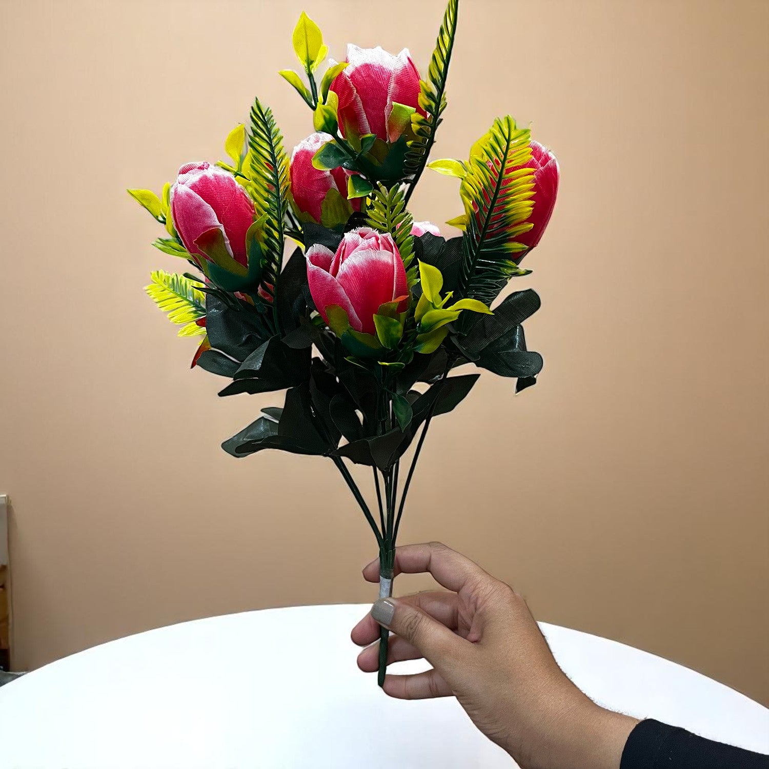 Artificial Flowers Rose Sticks | Faux Flowers Bunch - for Home Decor, Living Room, Wedding & Party Decoration (Vase Not Included) - 14 Inch - Apkamart #Colour_Pink